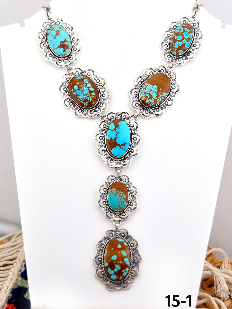 Southwest Handmade Number 8 Turquoise & Sterling Silver Necklace