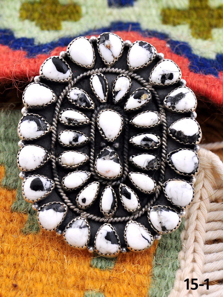 Southwest Made White Buffalo & Sterling Silver Cluster Adjustable Ring