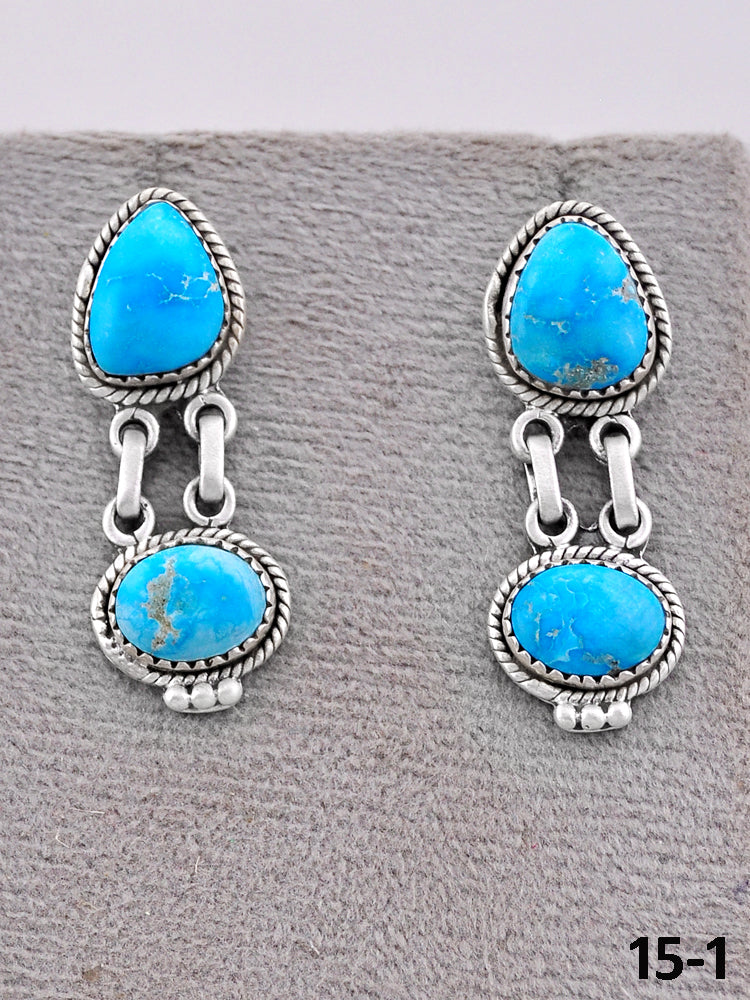 Southwest Handmade White Water Turquoise & Sterling Silver Post Earrings