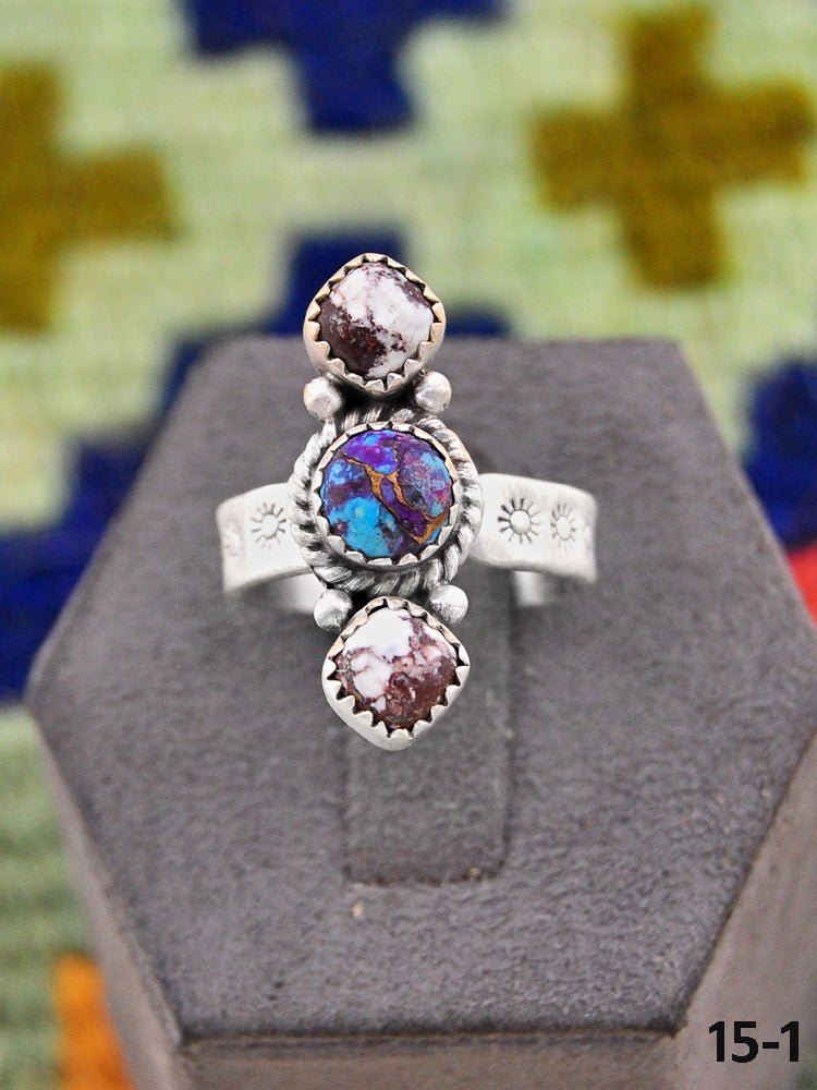 Southwest Handmade Purple Dahlia with Wild Horse Magnesite & Sterling Silver Adjustable Ring