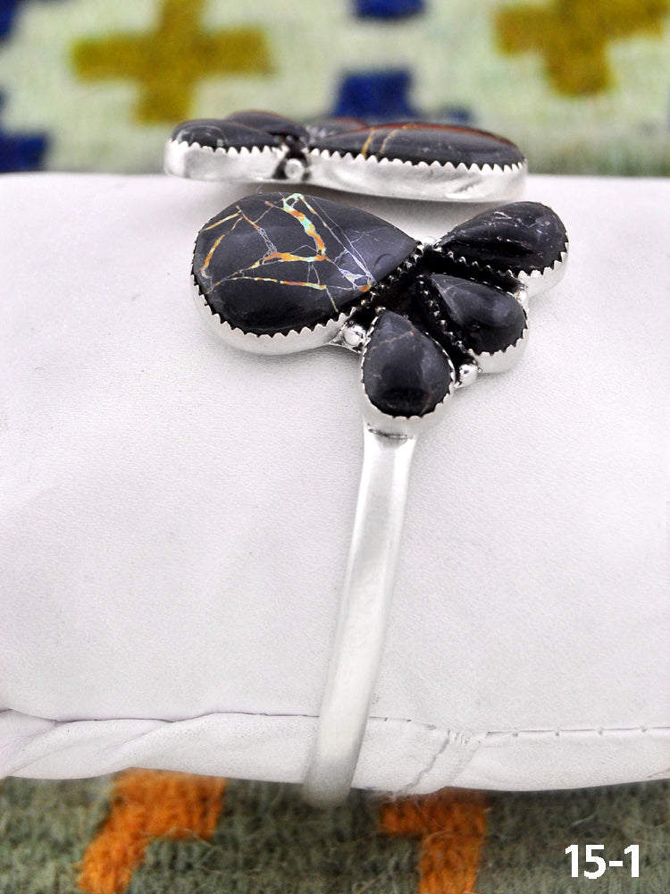 Southwest Handmade Black Jack Turquoise & Sterling Silver Cuff Bracelet