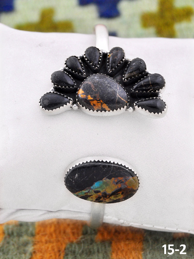 Southwest Handmade Black Jack Turquoise & Sterling Silver Cuff Bracelet