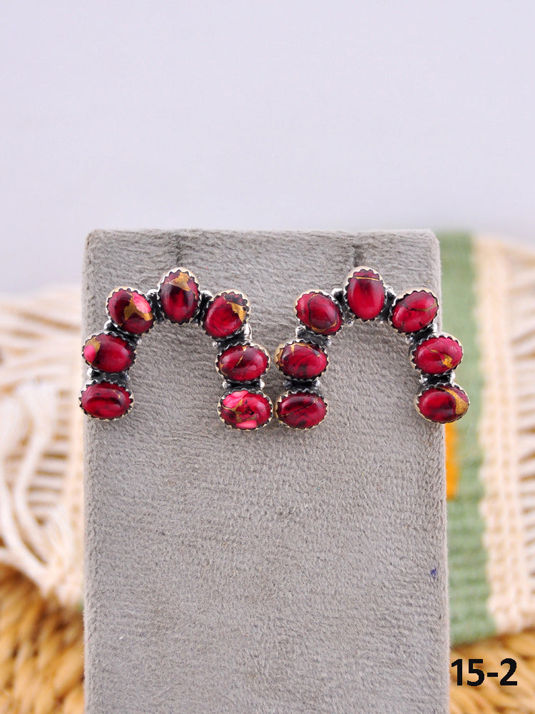 Southwest Made Rose Dahlia & Sterling Silver Post Earrings