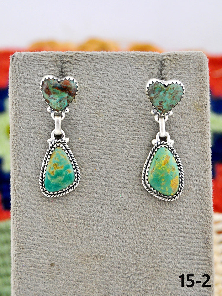 Southwest Made Cripple Creek Turquoise & Sterling Silver Post Dangle Earrings