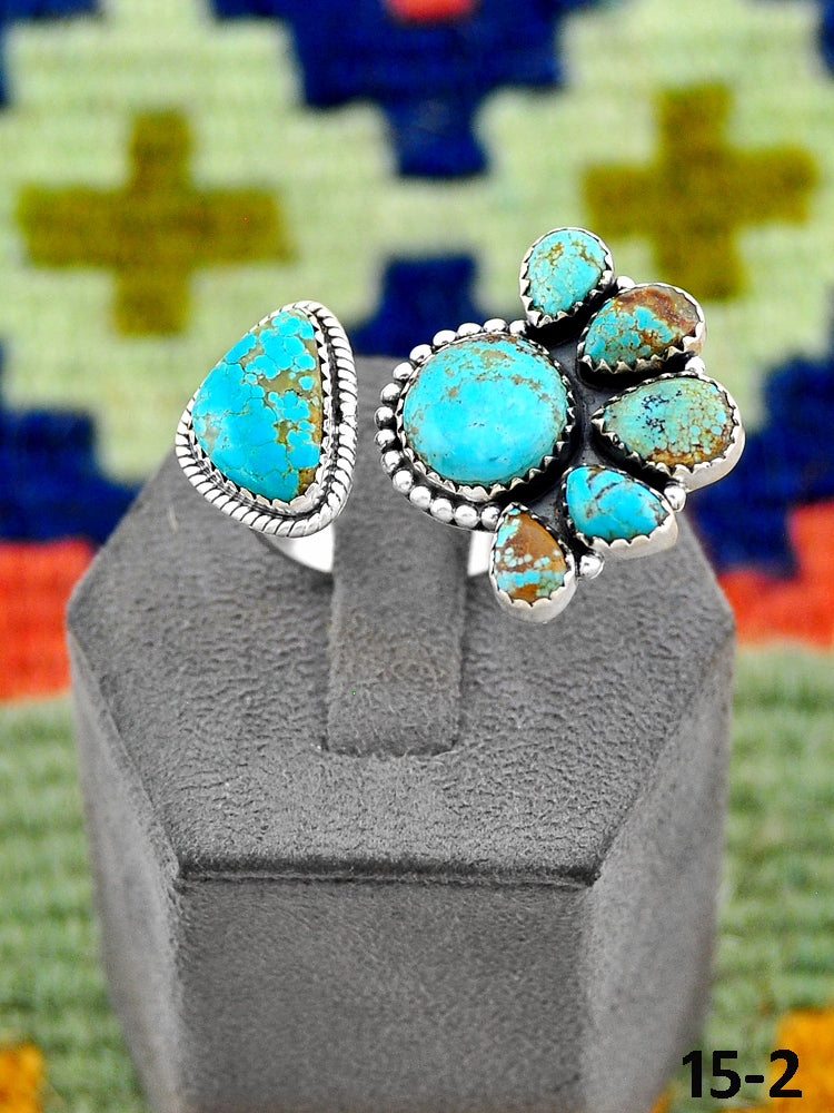 Southwest Handmade #8 Turquoise & Sterling Silver Adjustable Ring