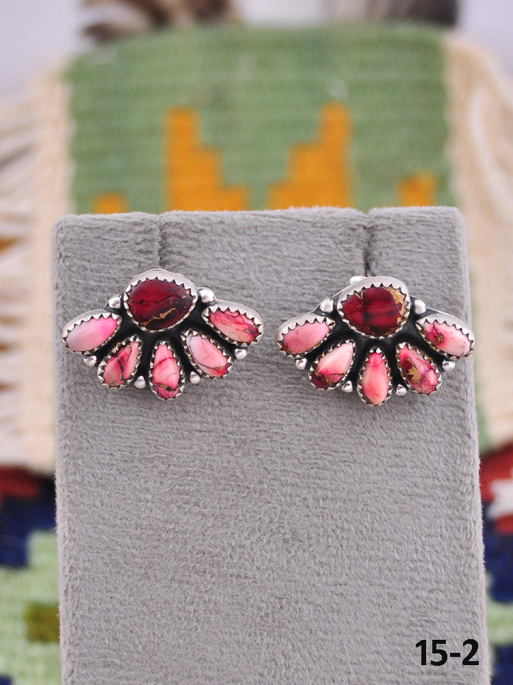 Southwest Made Rose Dahlia & Sterling Silver Post Earrings