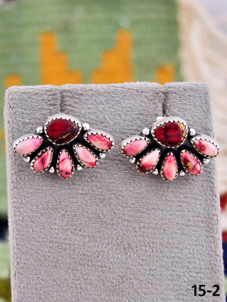 Southwest Made Rose Dahlia & Sterling Silver Post Earrings