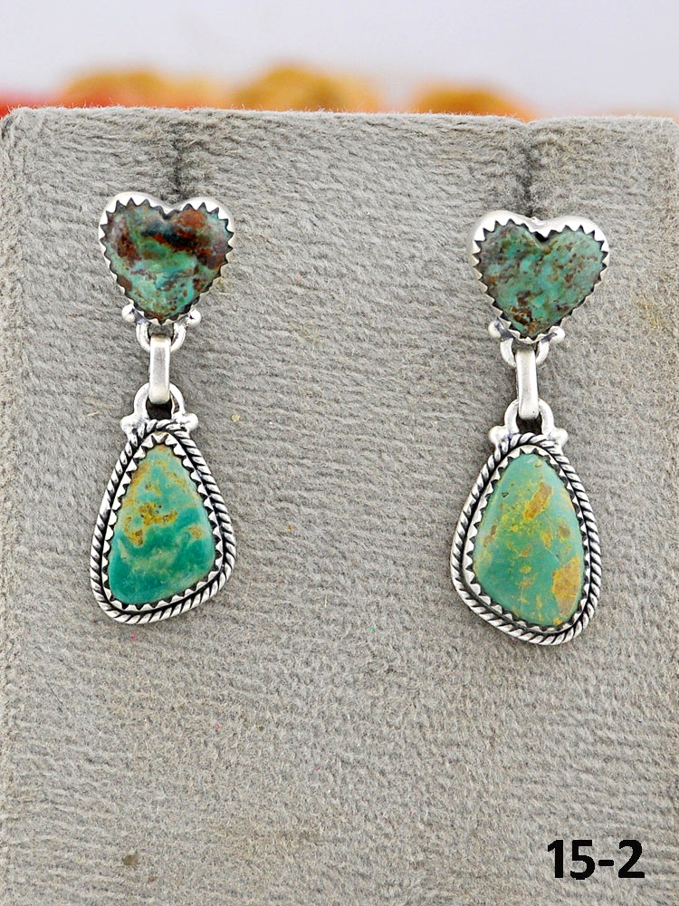 Southwest Made Cripple Creek Turquoise & Sterling Silver Post Dangle Earrings