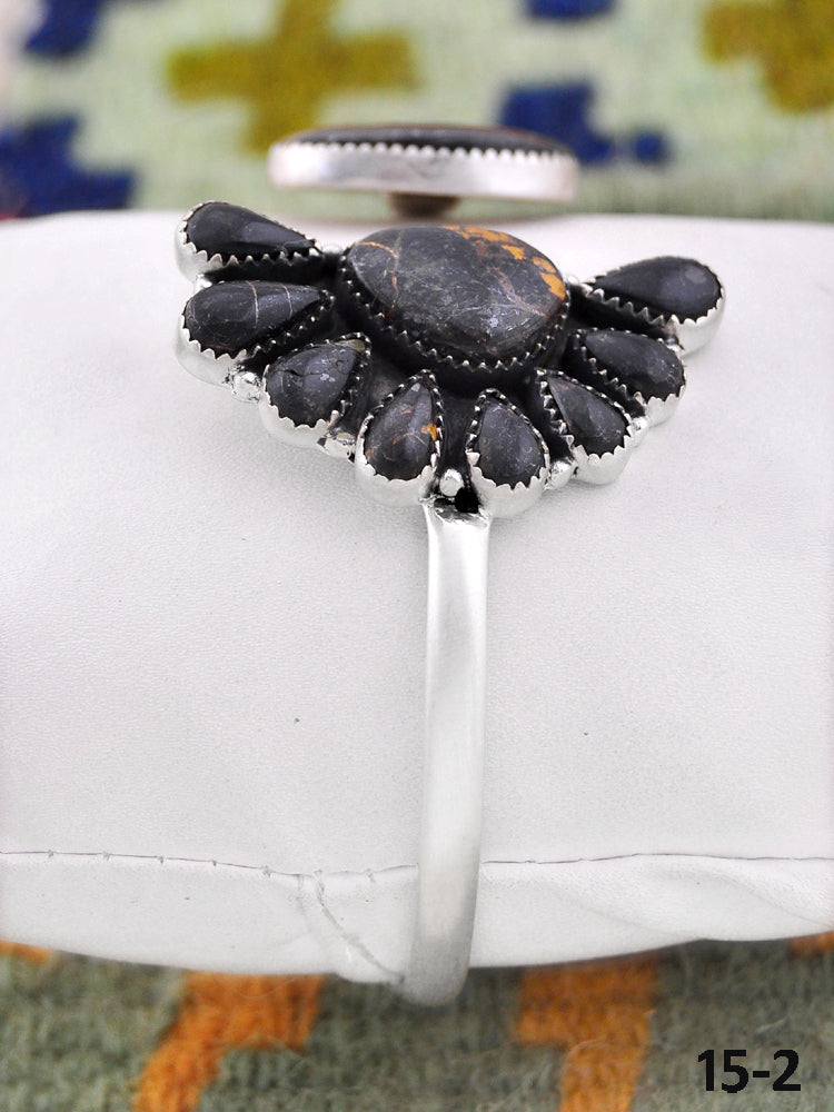 Southwest Handmade Black Jack Turquoise & Sterling Silver Cuff Bracelet