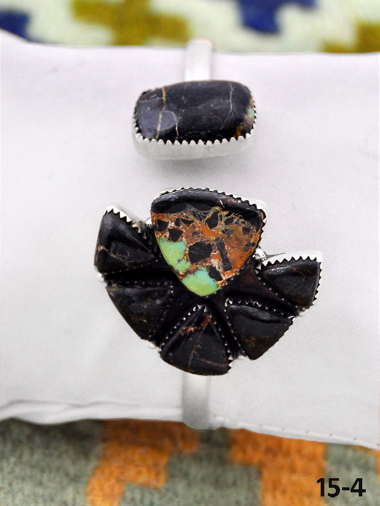 Southwest Handmade Black Jack Turquoise & Sterling Silver Cuff Bracelet