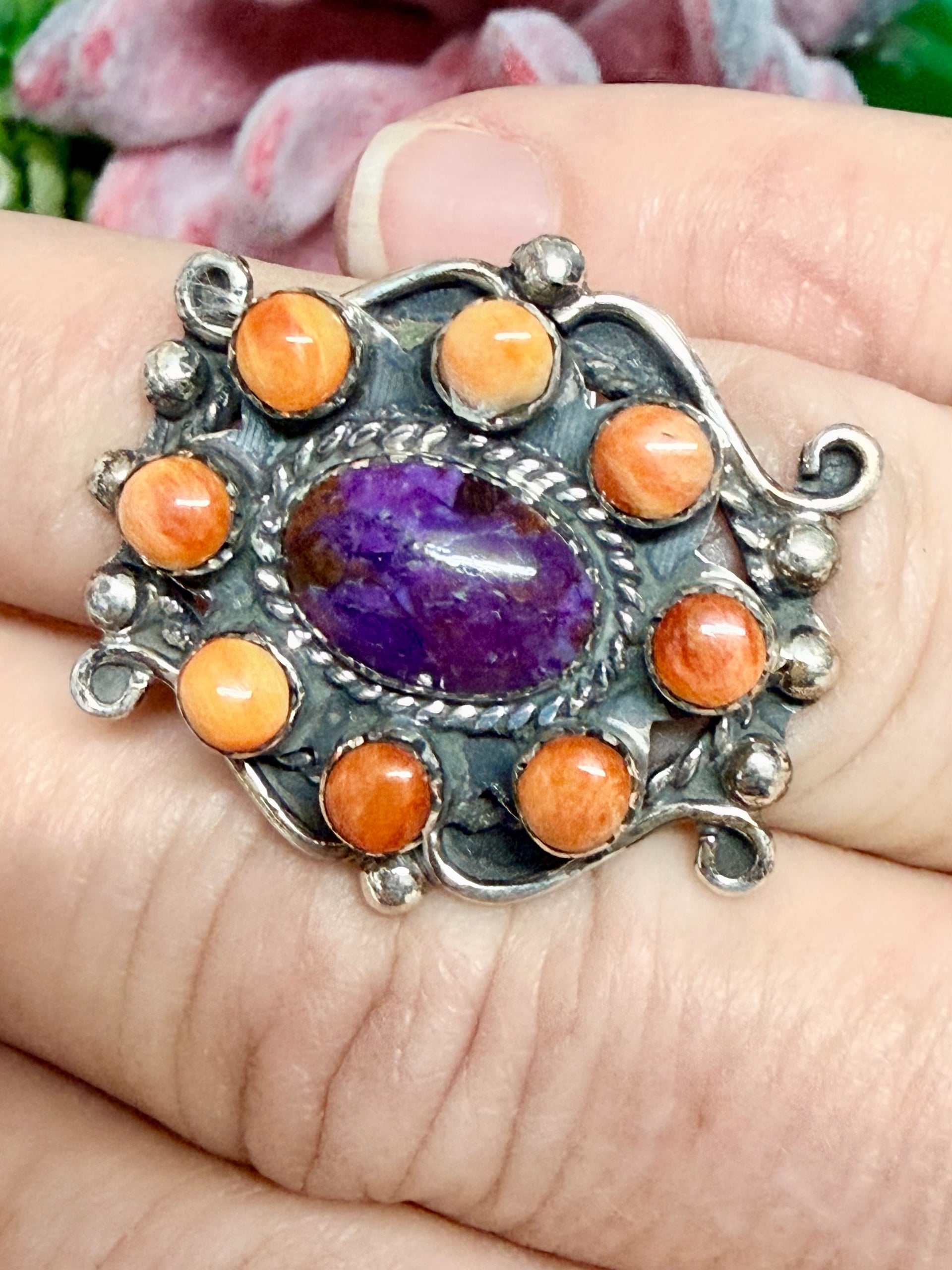 Southwest Handmade Multistone & Sterling Silver Ring Size 6