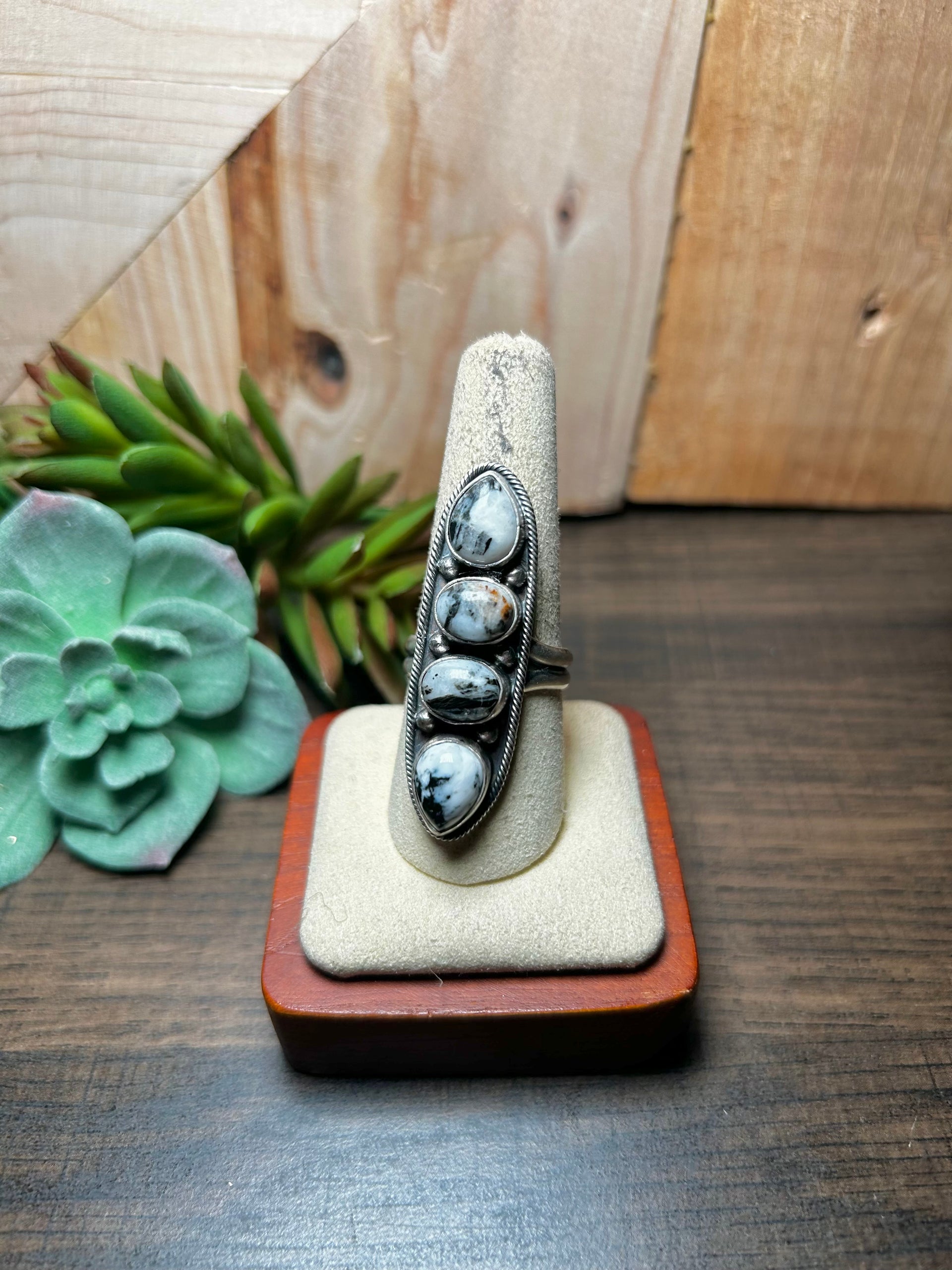 Navajo Made White Buffalo & Sterling Silver Adjustable Ring