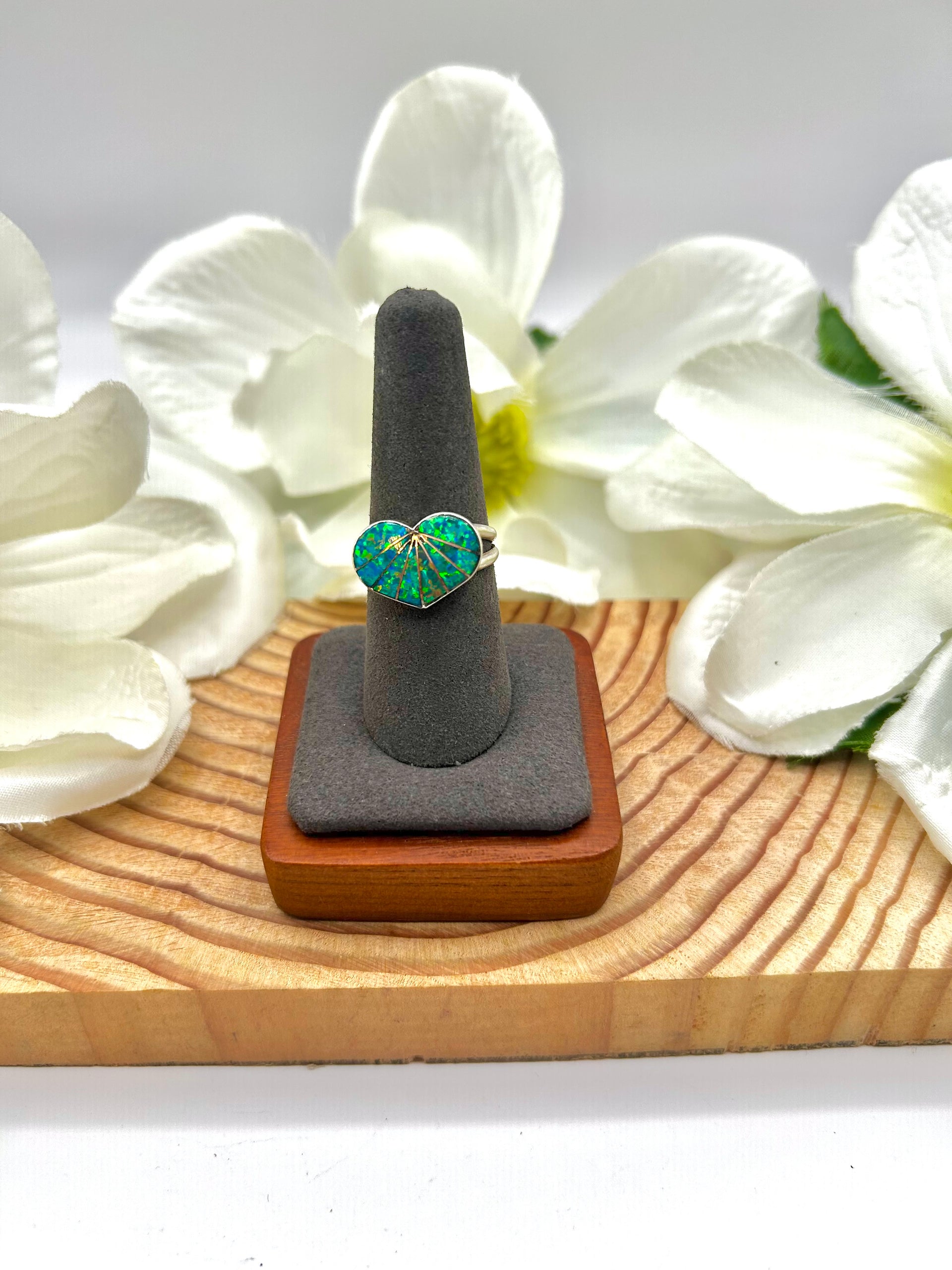 Zuni Made Opal & Sterling Silver Ring Size 8.5