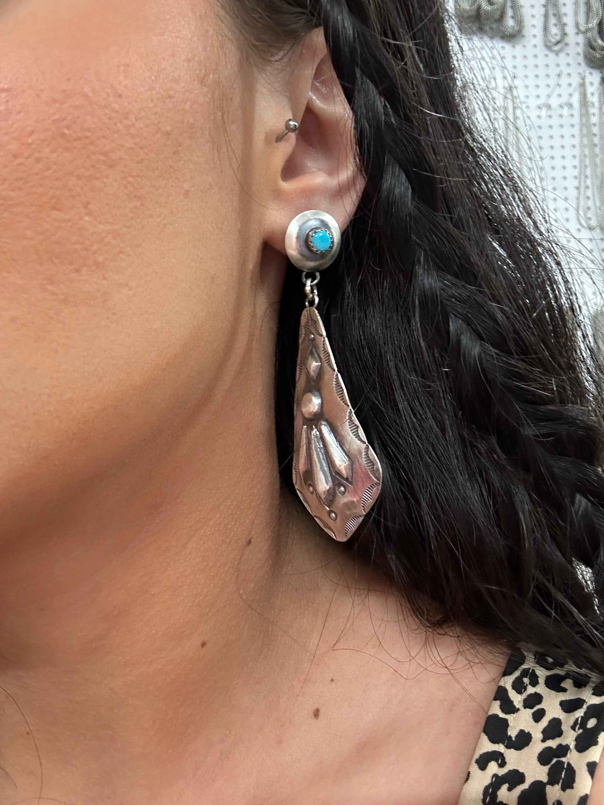 Tonya Yazzie Kingman Turquoise & Sterling Silver Post Dangle Earrings