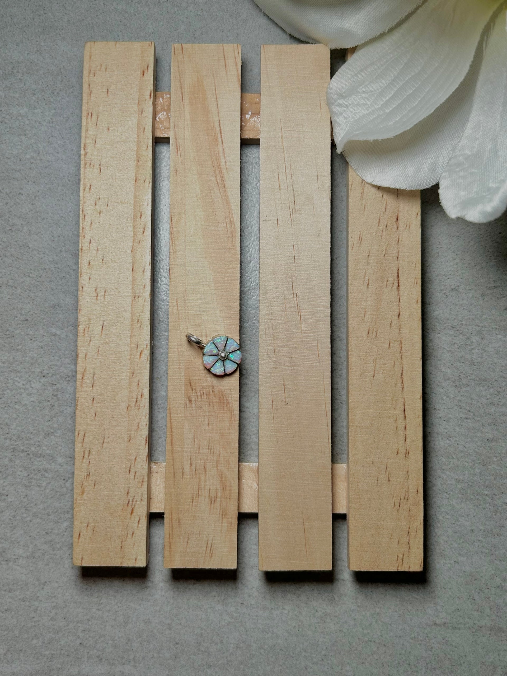 Zuni White Opal & Sterling Silver Pendant