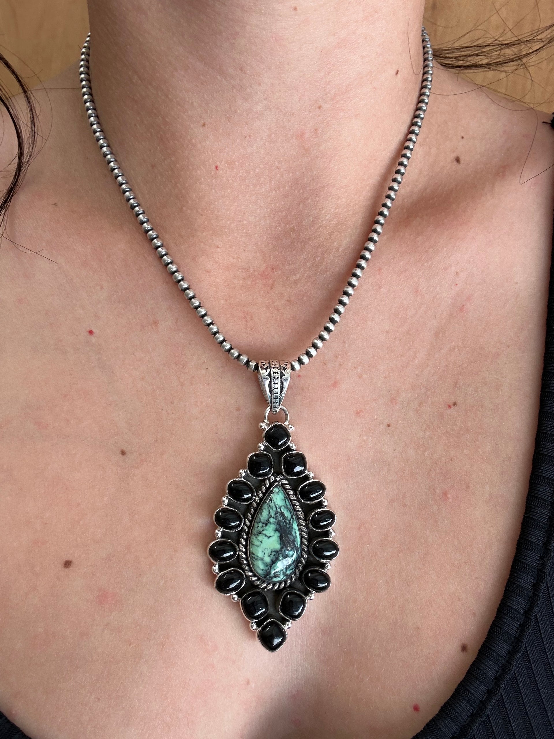 Southwest Handmade Multi Stone & Sterling Silver Cluster Pendant
