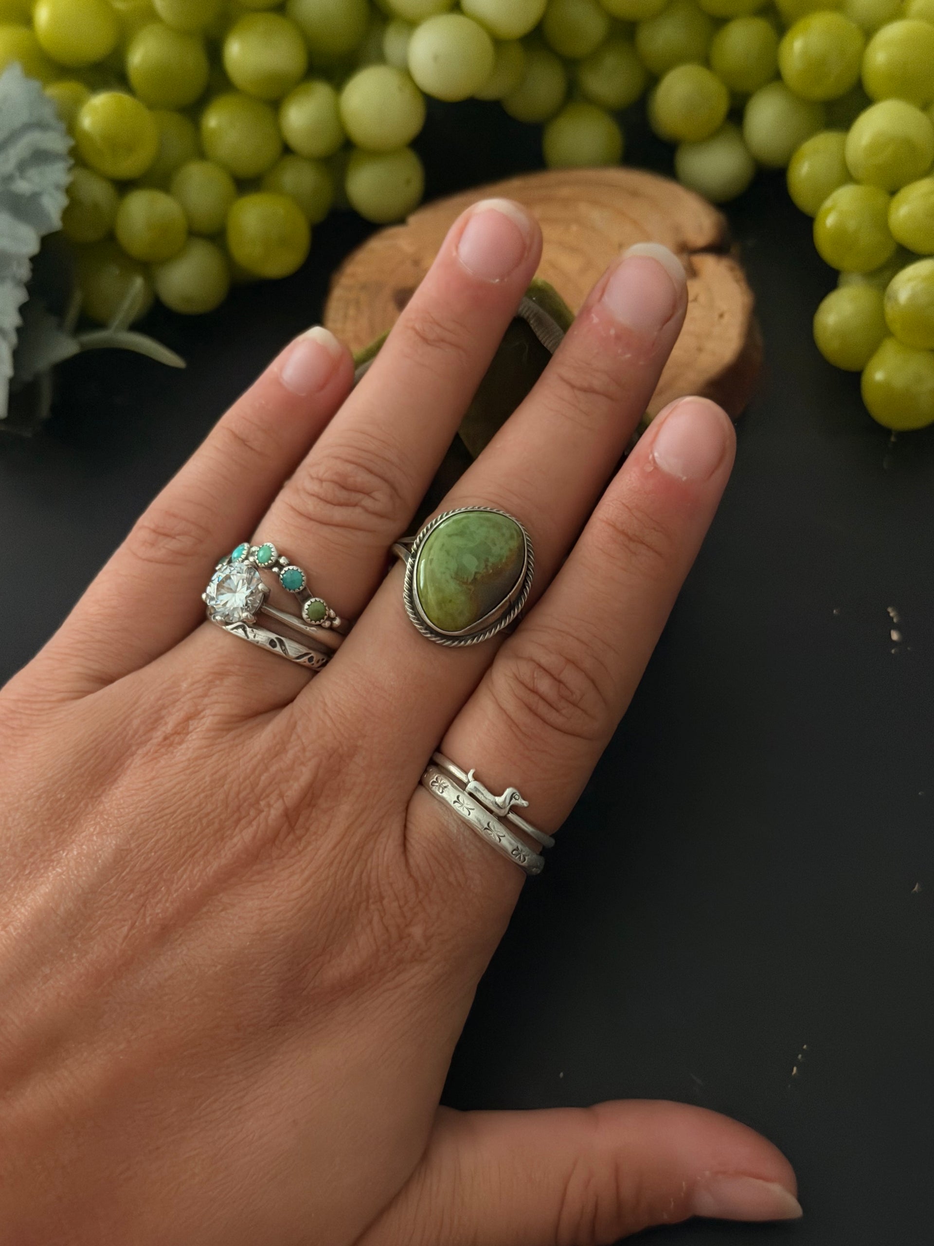 Navajo Made Hubei Turquoise & Sterling Silver Ring Size 10.25