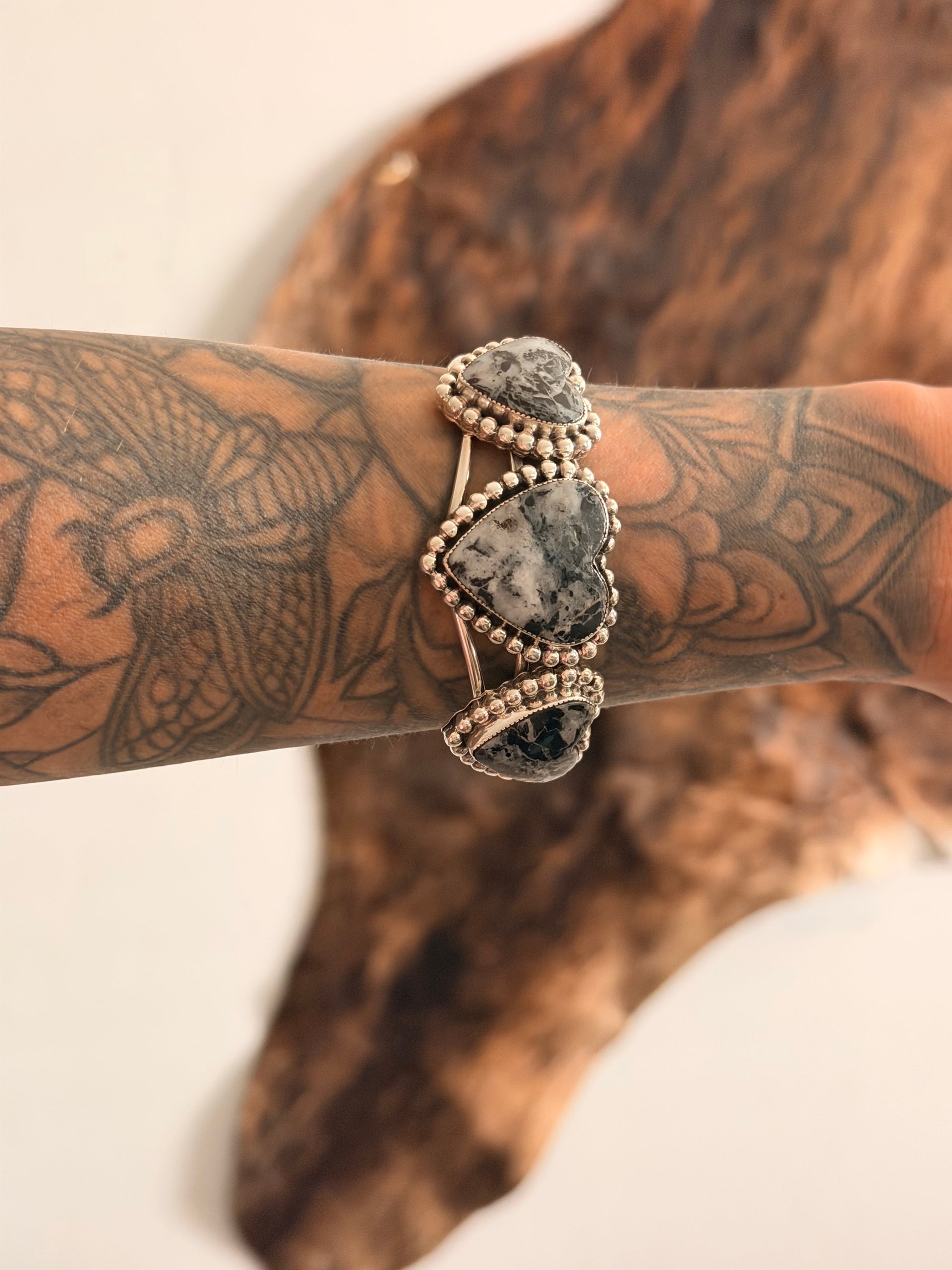 David Lopez White Buffalo & Sterling Silver Heart Cuff Bracelet