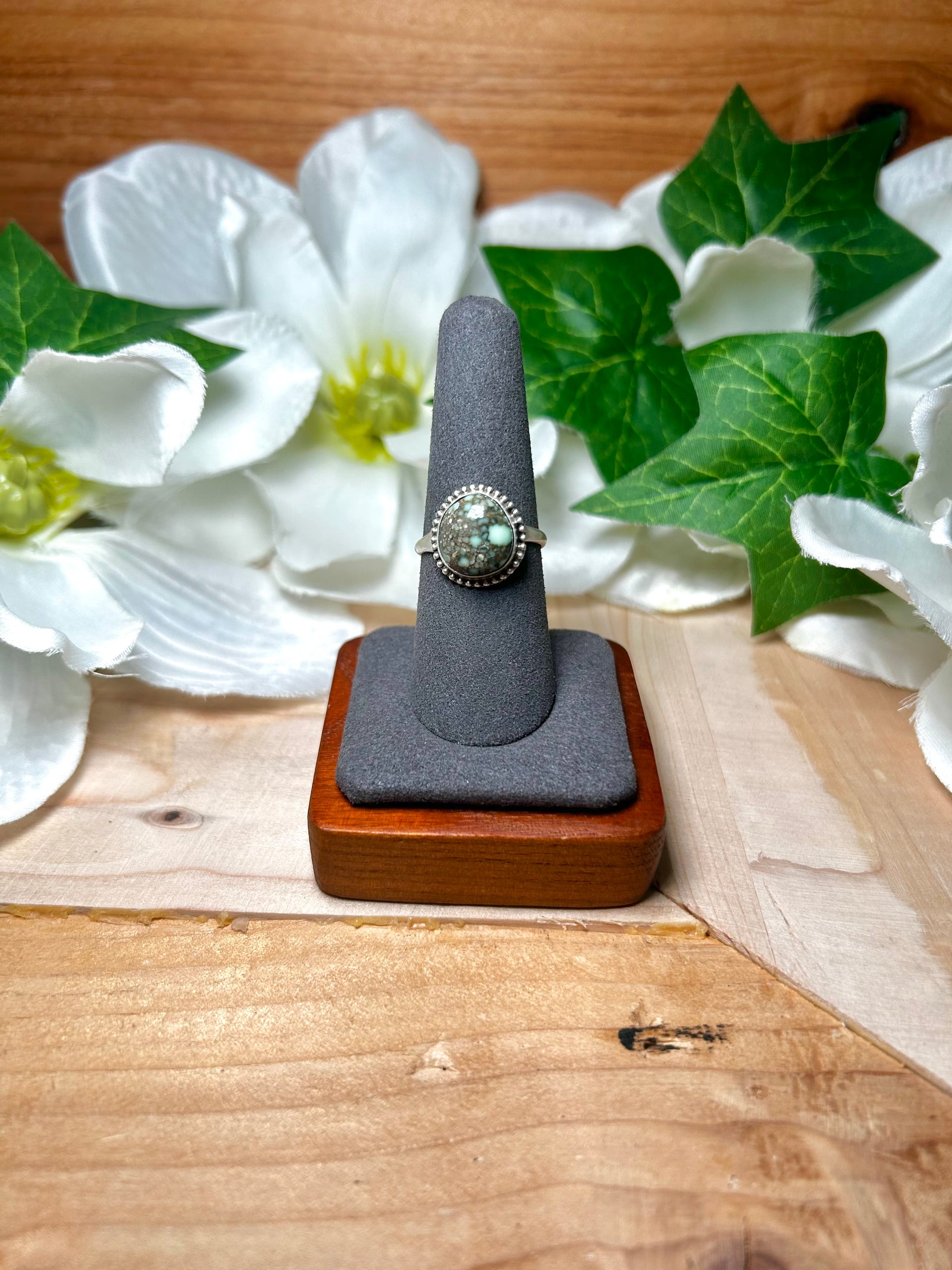 Navajo Made Angel Wing Variscite  & Sterling Silver Ring Size 8