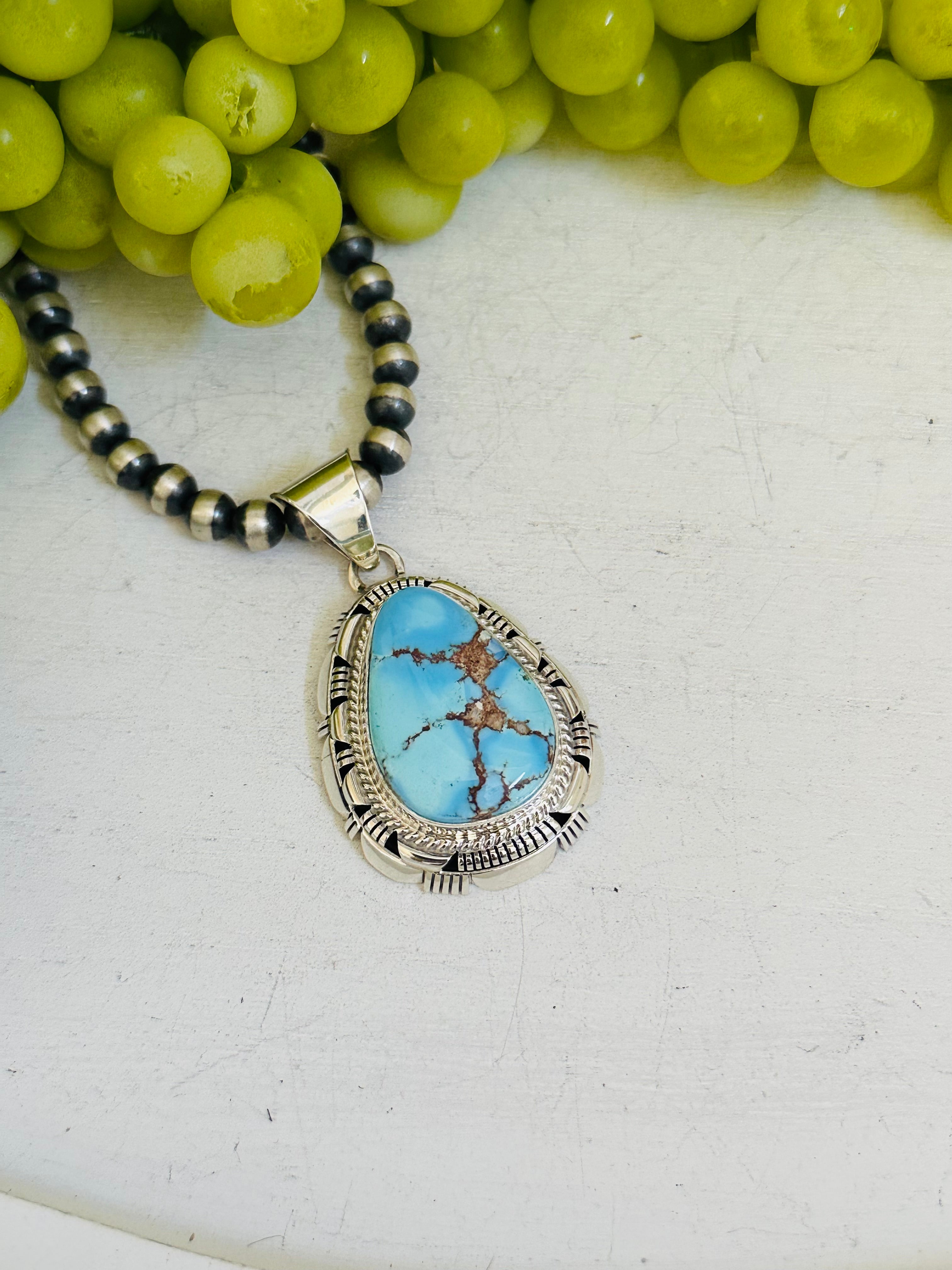 Larry Moses Yazzie Golden Hills Turquoise & Sterling Silver Pendant