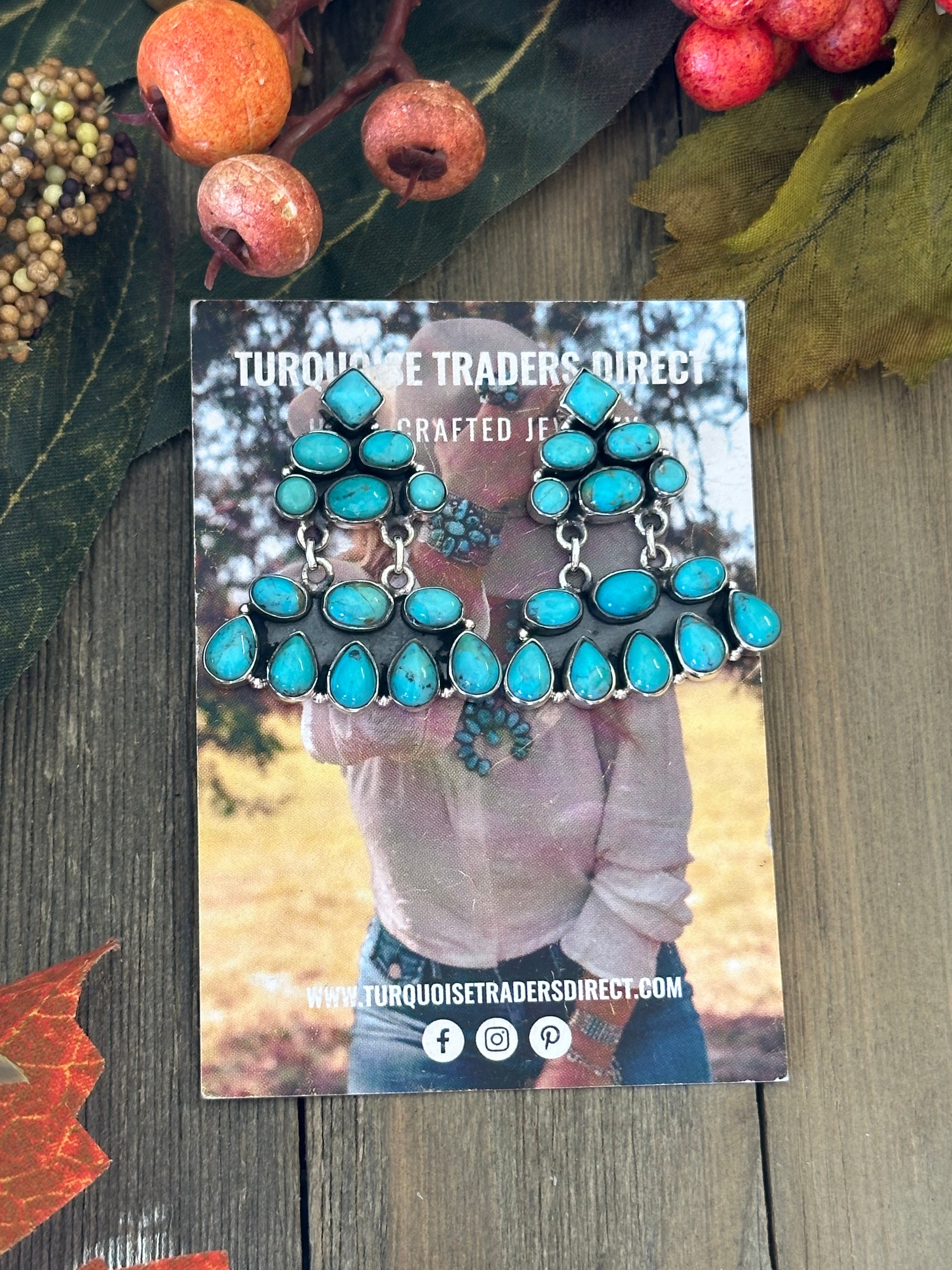 Southwest Handmade Kingman Turquoise & Sterling Silver Post Dangle Earrings
