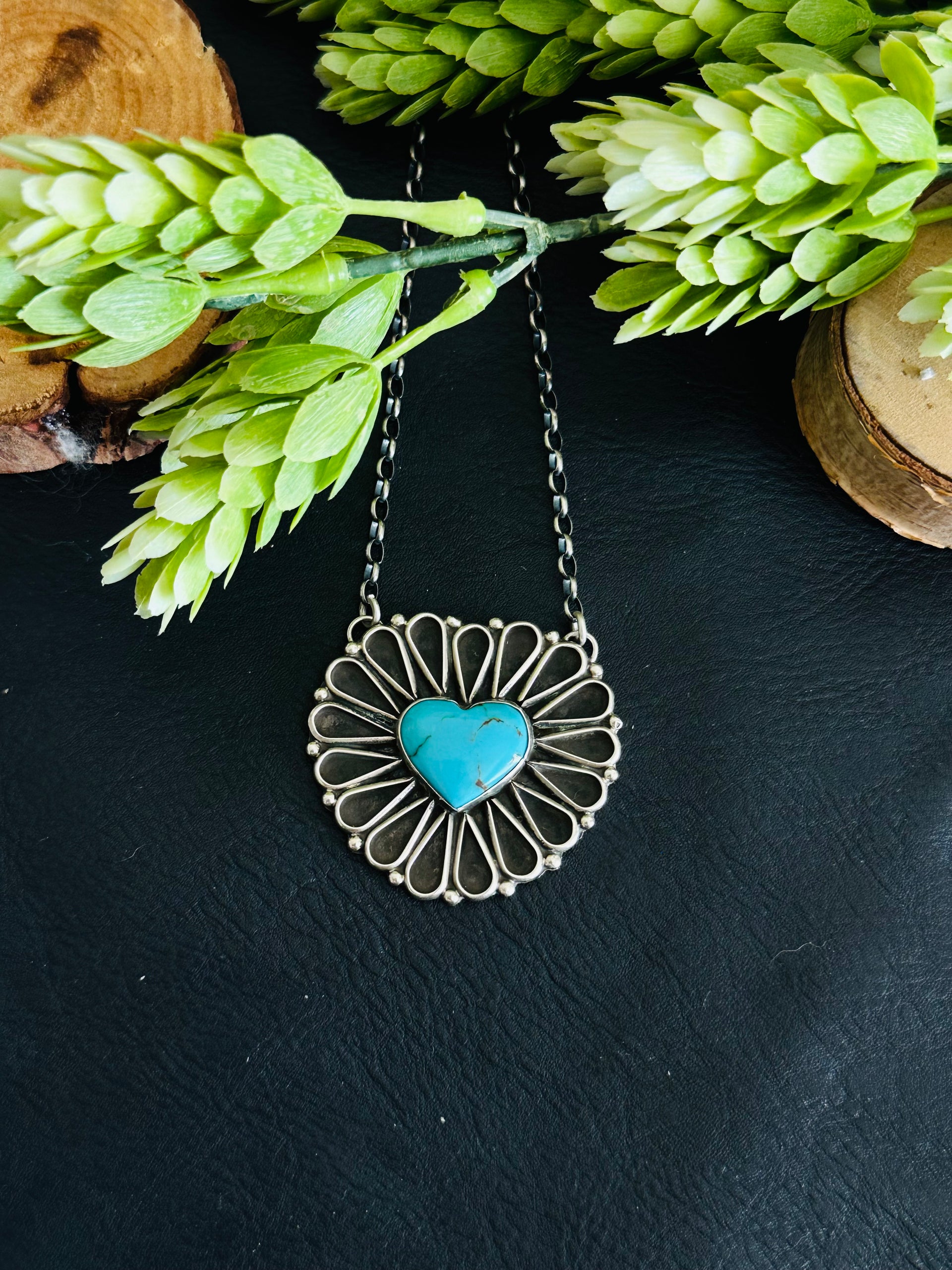 Geraldine James Kingman Turquoise & Sterling Silver Heart Necklace