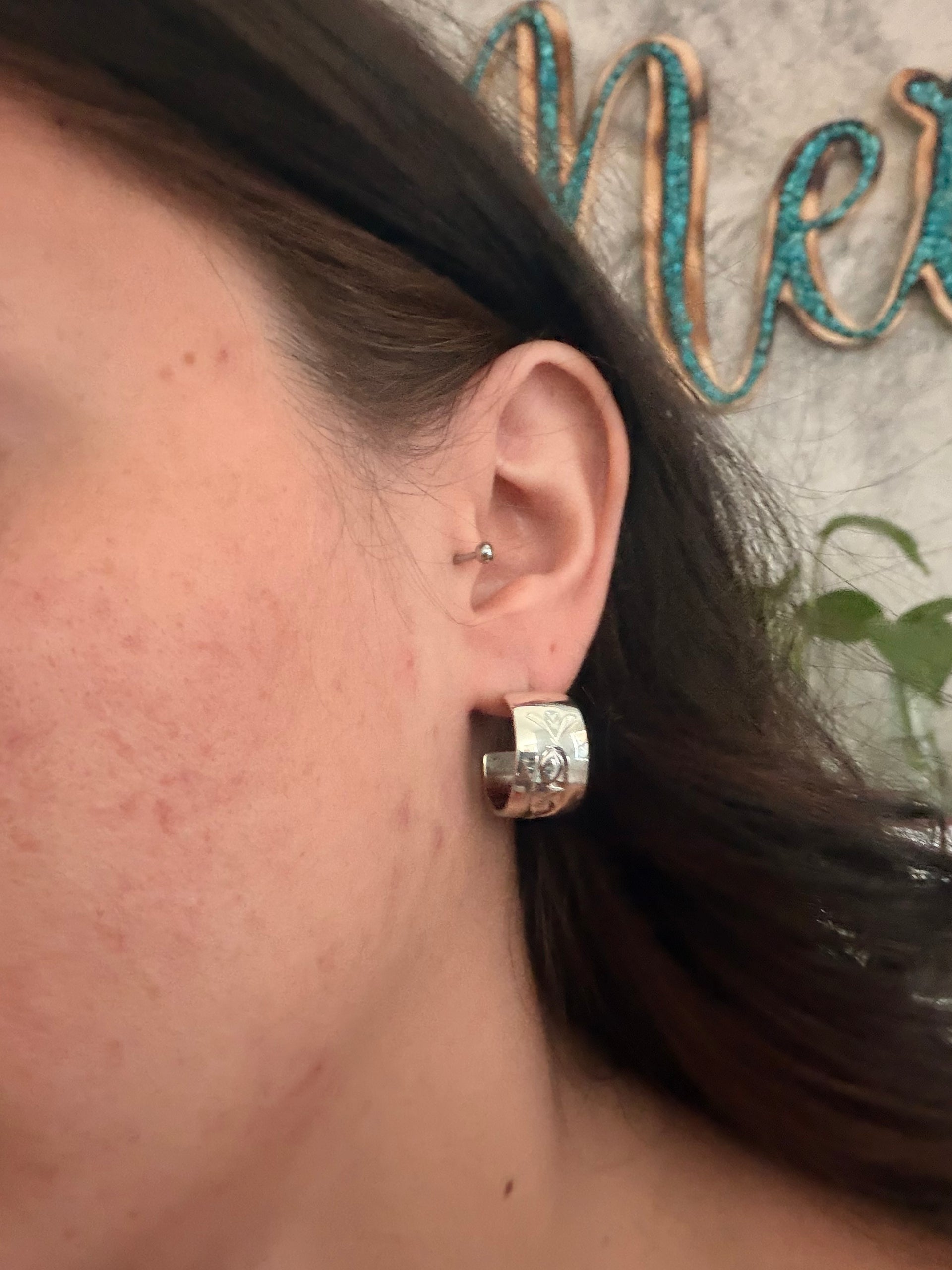 Navajo Made Sterling Silver Post Hoop Earrings