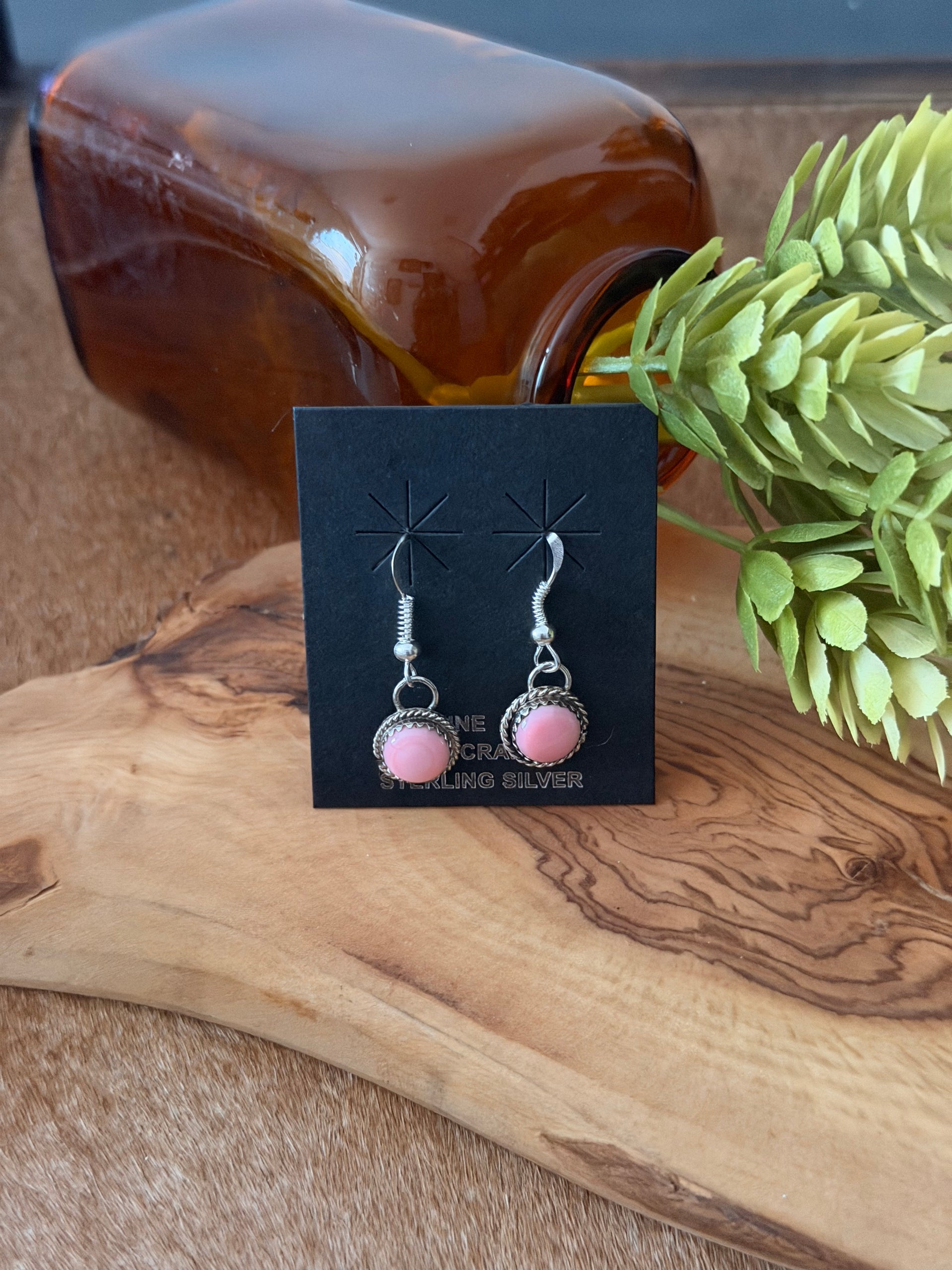 Esther White Pink Conch & Sterling Silver Dangle Earrings