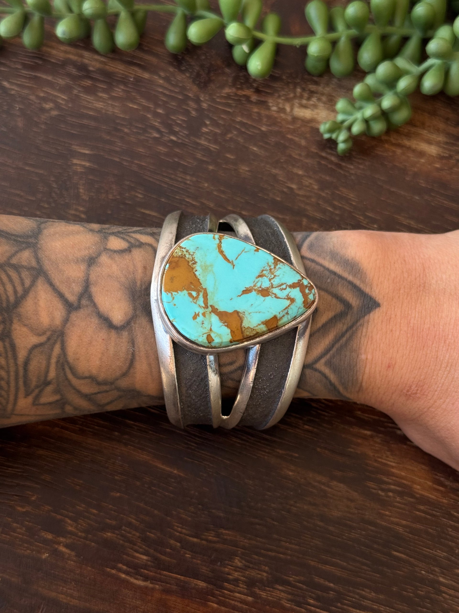 Navajo Made #8 Turquoise & Sterling Silver Cuff Bracelet