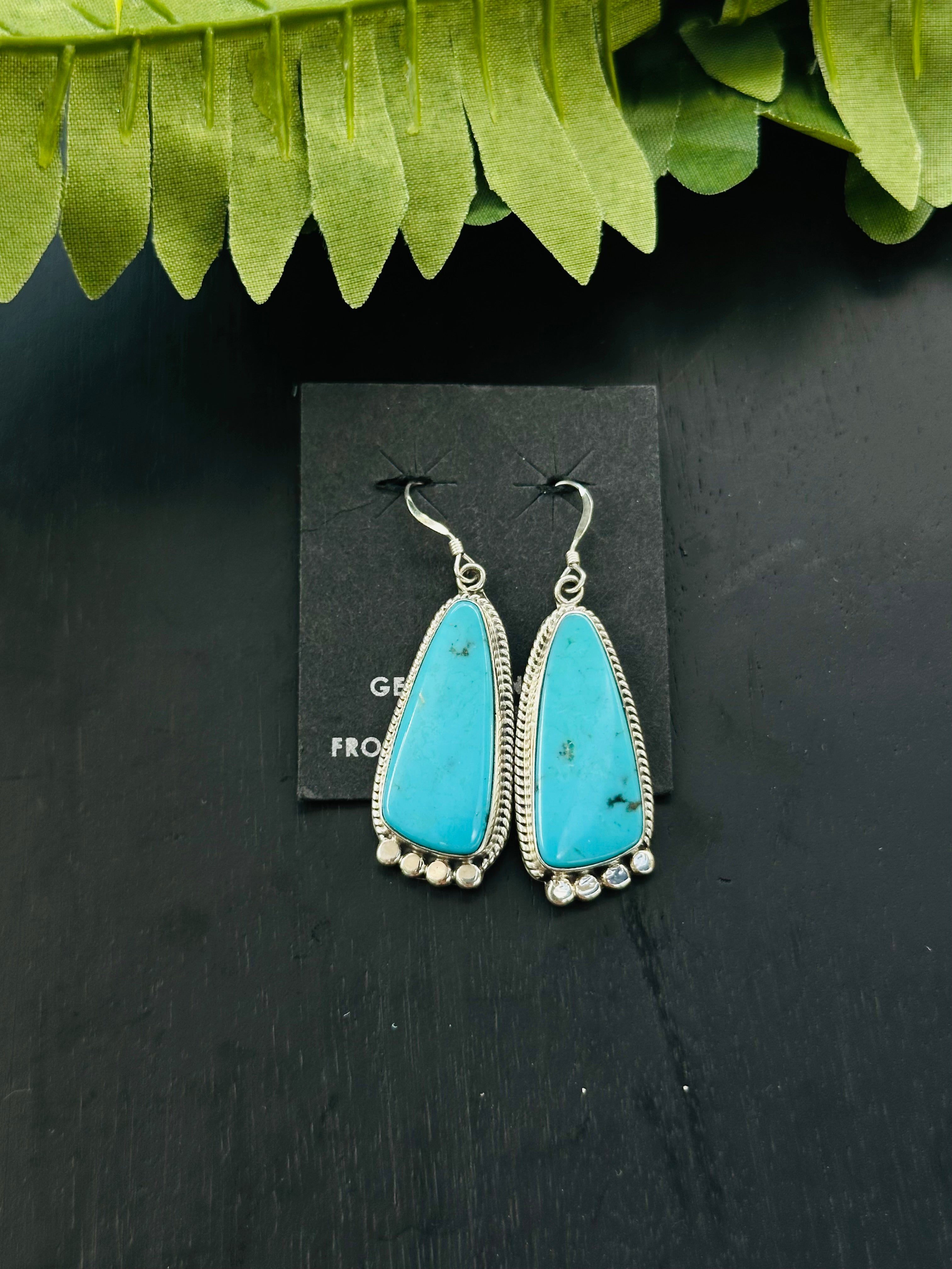 Navajo Made Kingman Turquoise & Sterling Silver Dangle Earrings