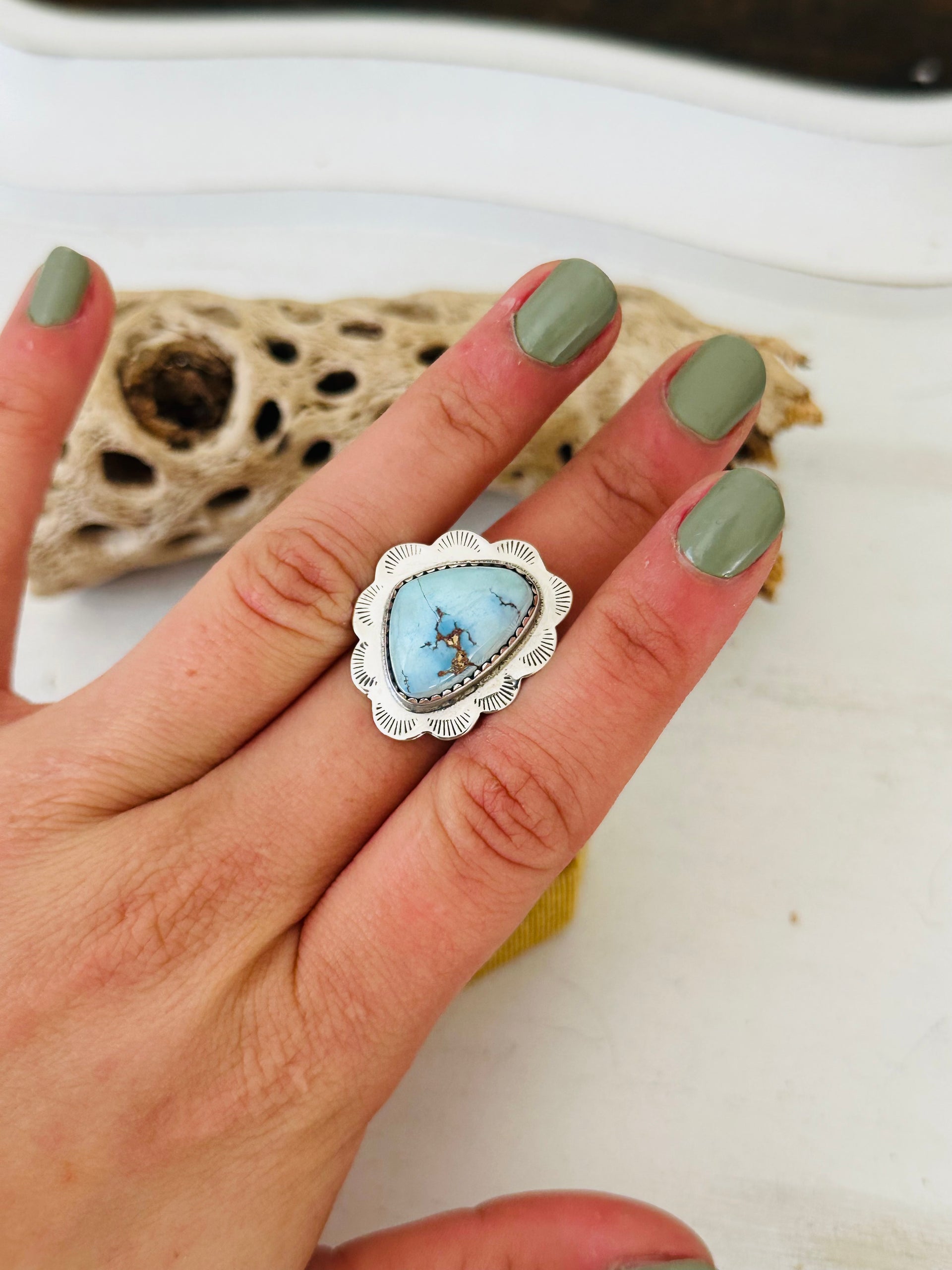 Southwest Handmade Golden Hills Turquoise & Sterling Silver Adjustable Ring