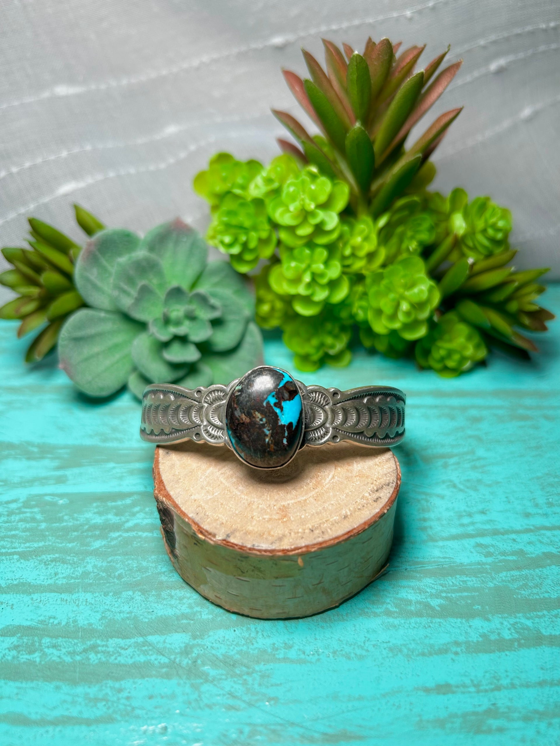 Navajo Made Carico Lake Turquoise & Sterling Silver Cuff Bracelet