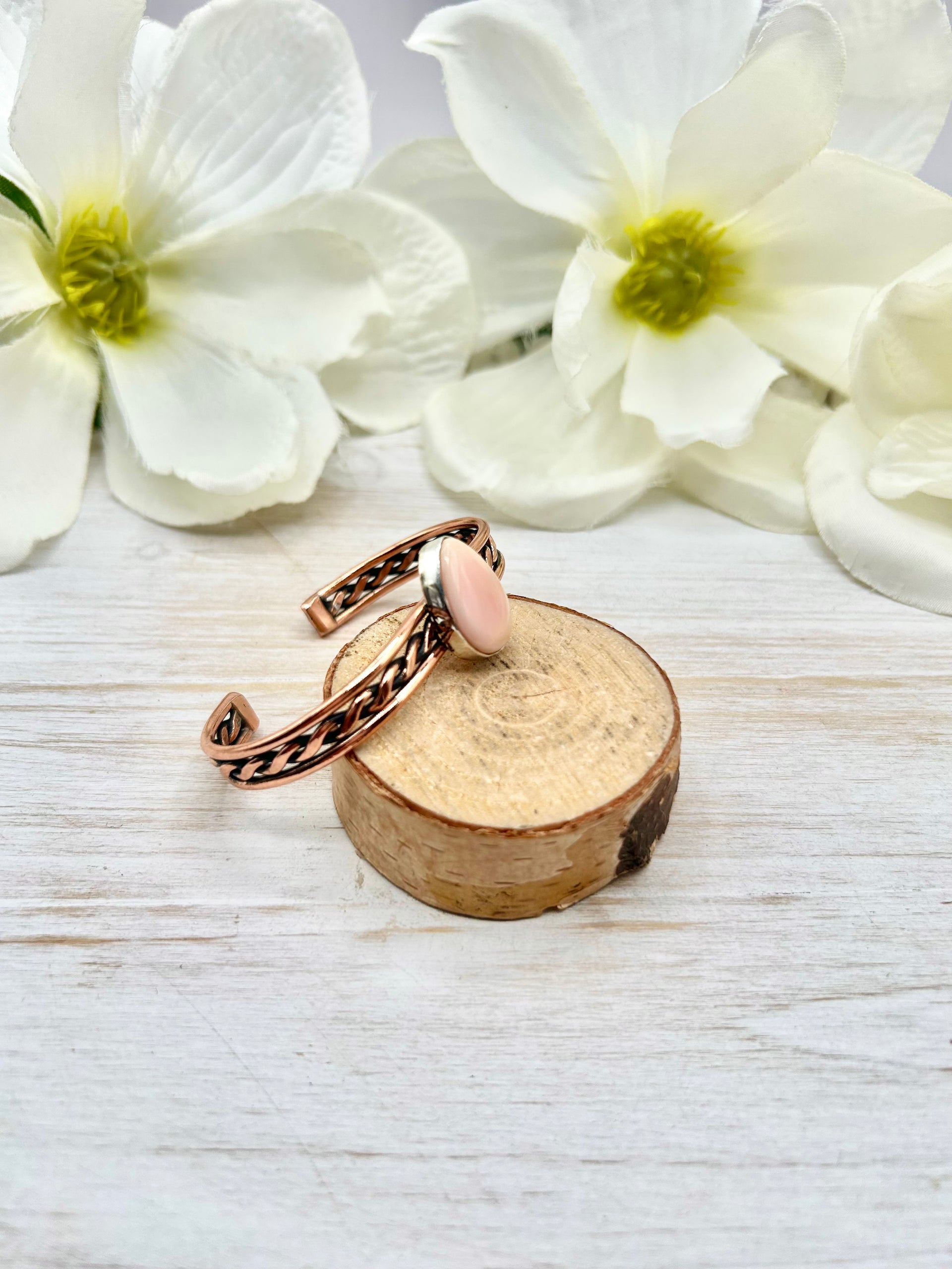 Navajo Made Pink Conch & Copper Cuff Bracelet