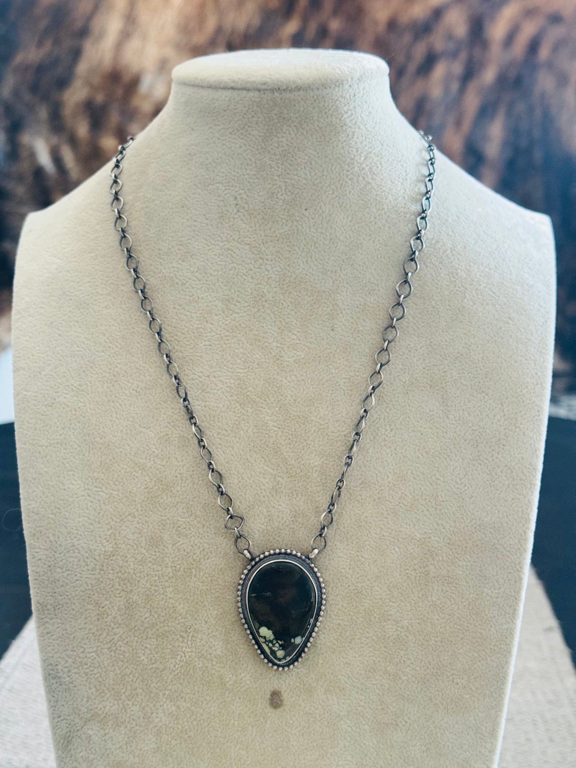Mathilda Bennally Black Jack Turquoise & Sterling Silver Necklace