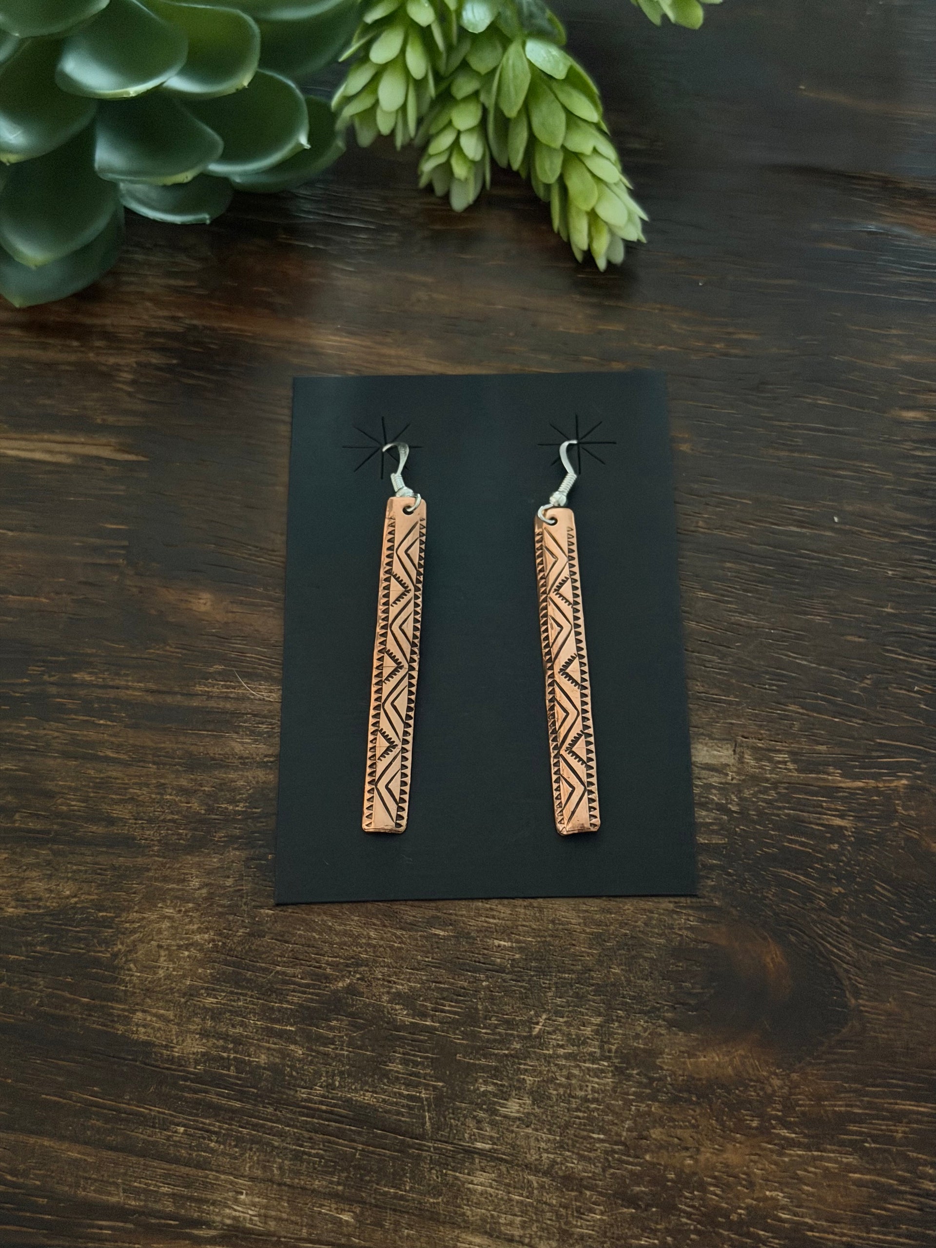 Navajo Strung Copper & Sterling Silver Dangle Earrings