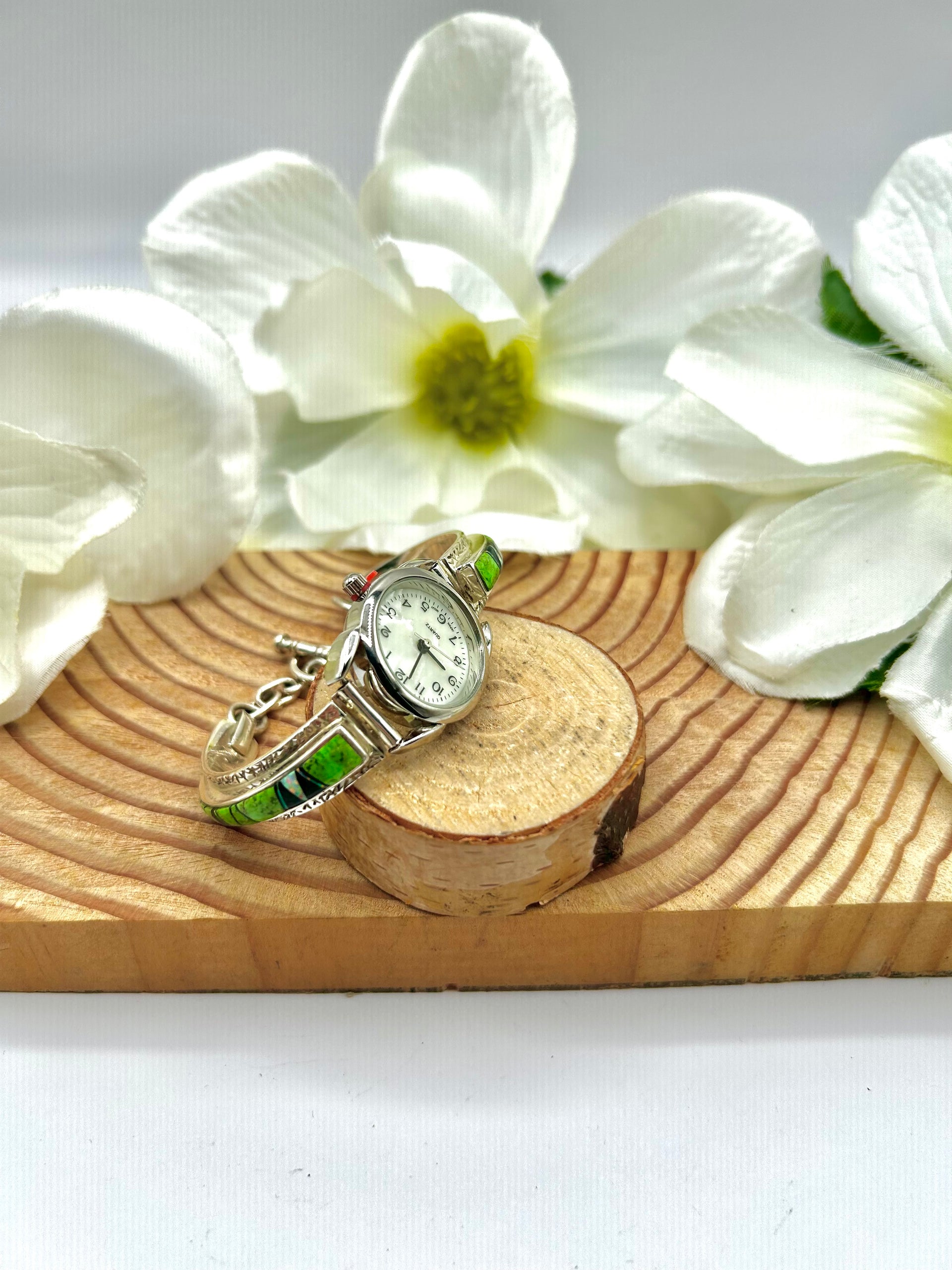 Navajo Made Multi Stone & Sterling Silver Watch Link Bracelet