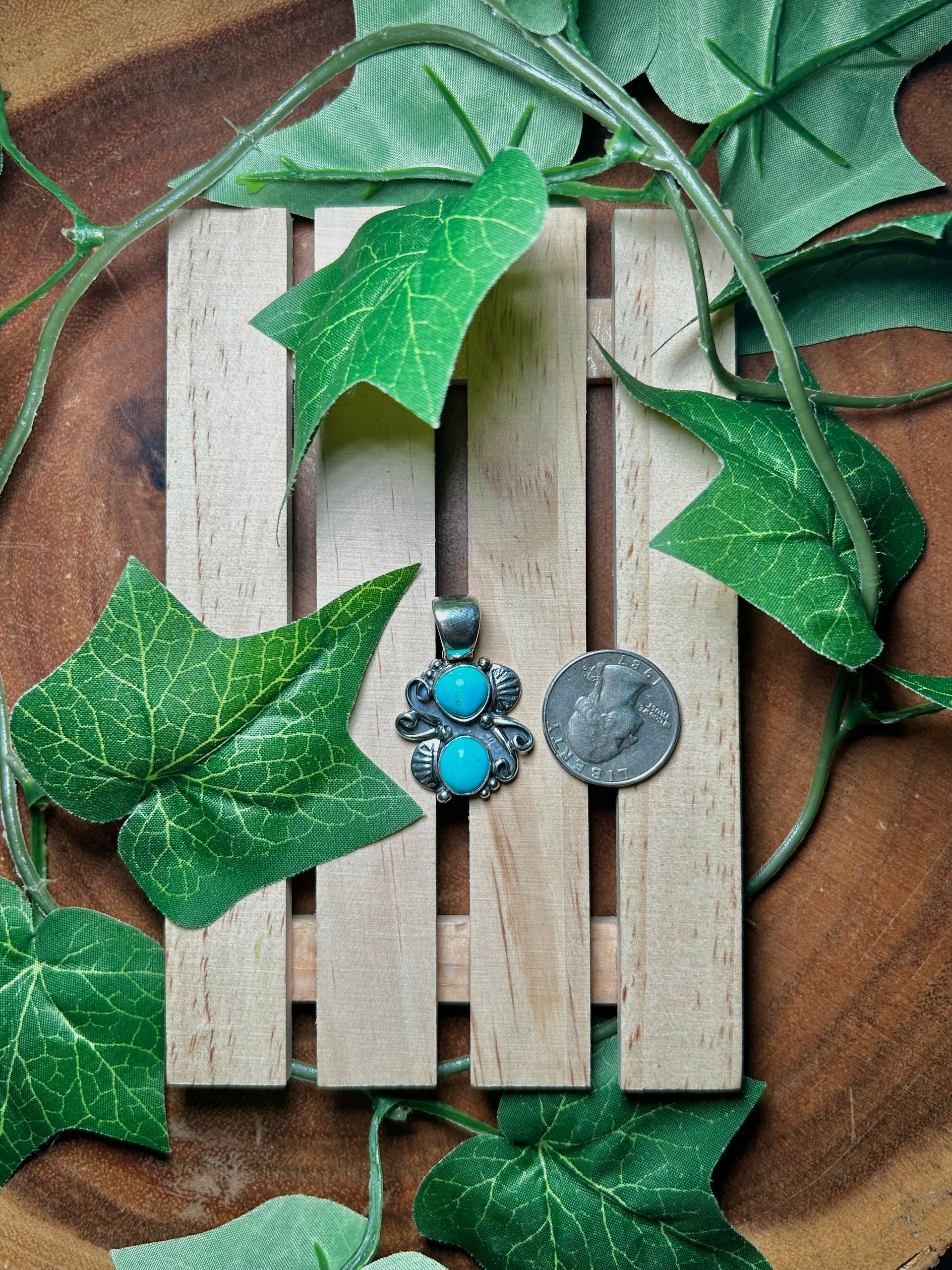 Navajo Made Kingman Turquoise & Sterling Silver Pendant