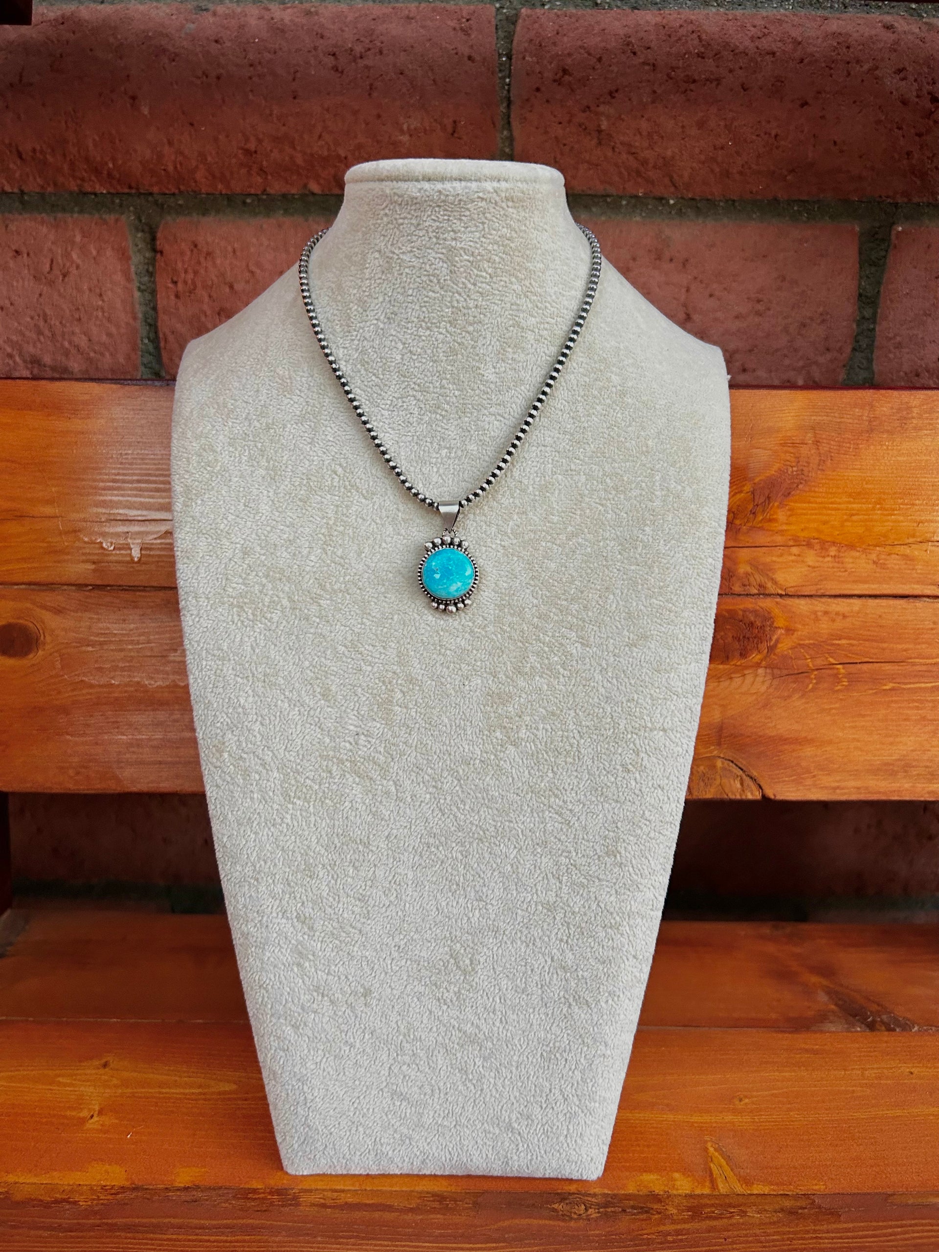 Navajo Made Valley Blue Turquoise & Sterling Silver Pendant
