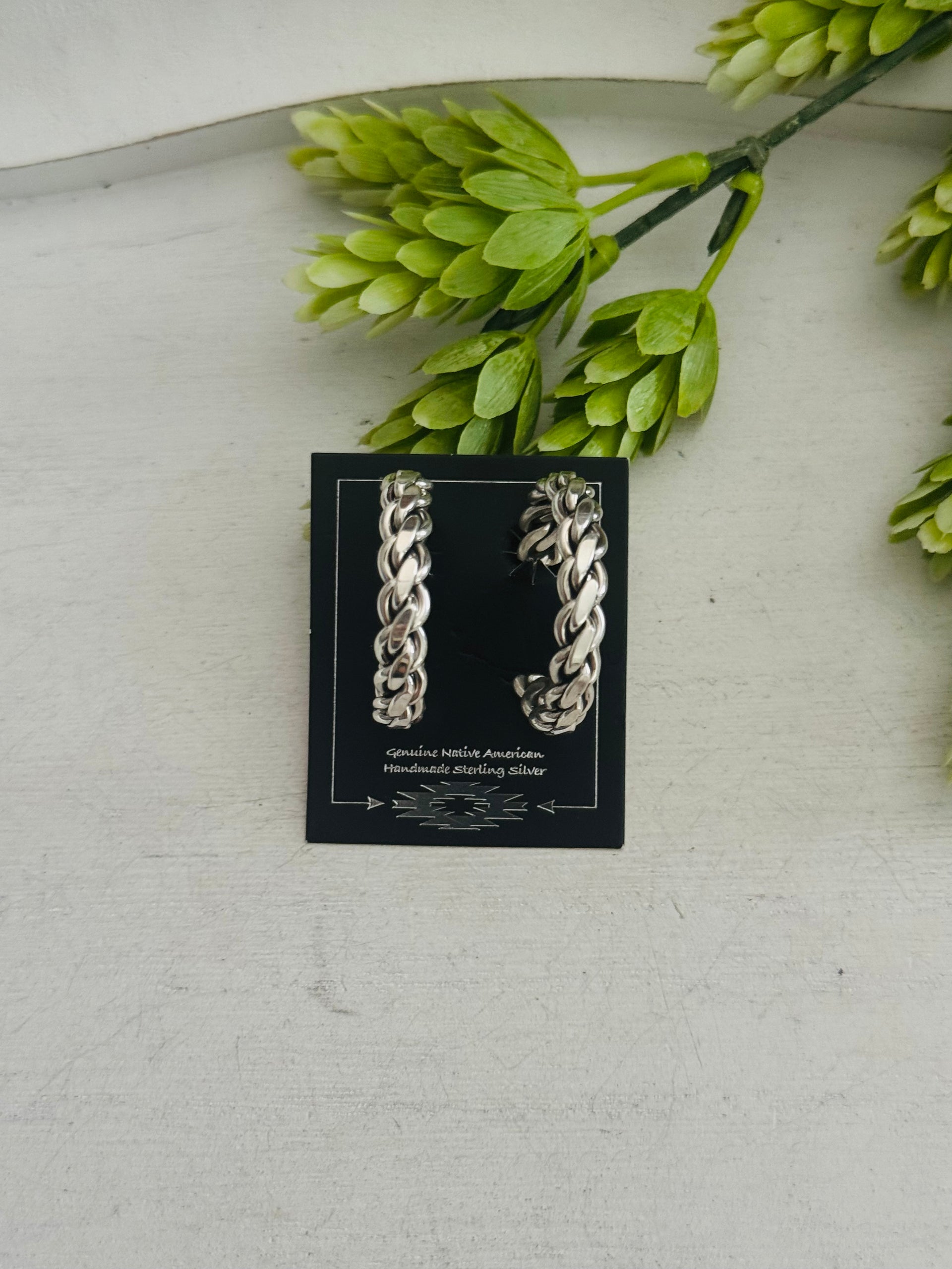 Navajo Made Sterling Silver Post Hoop Earrings