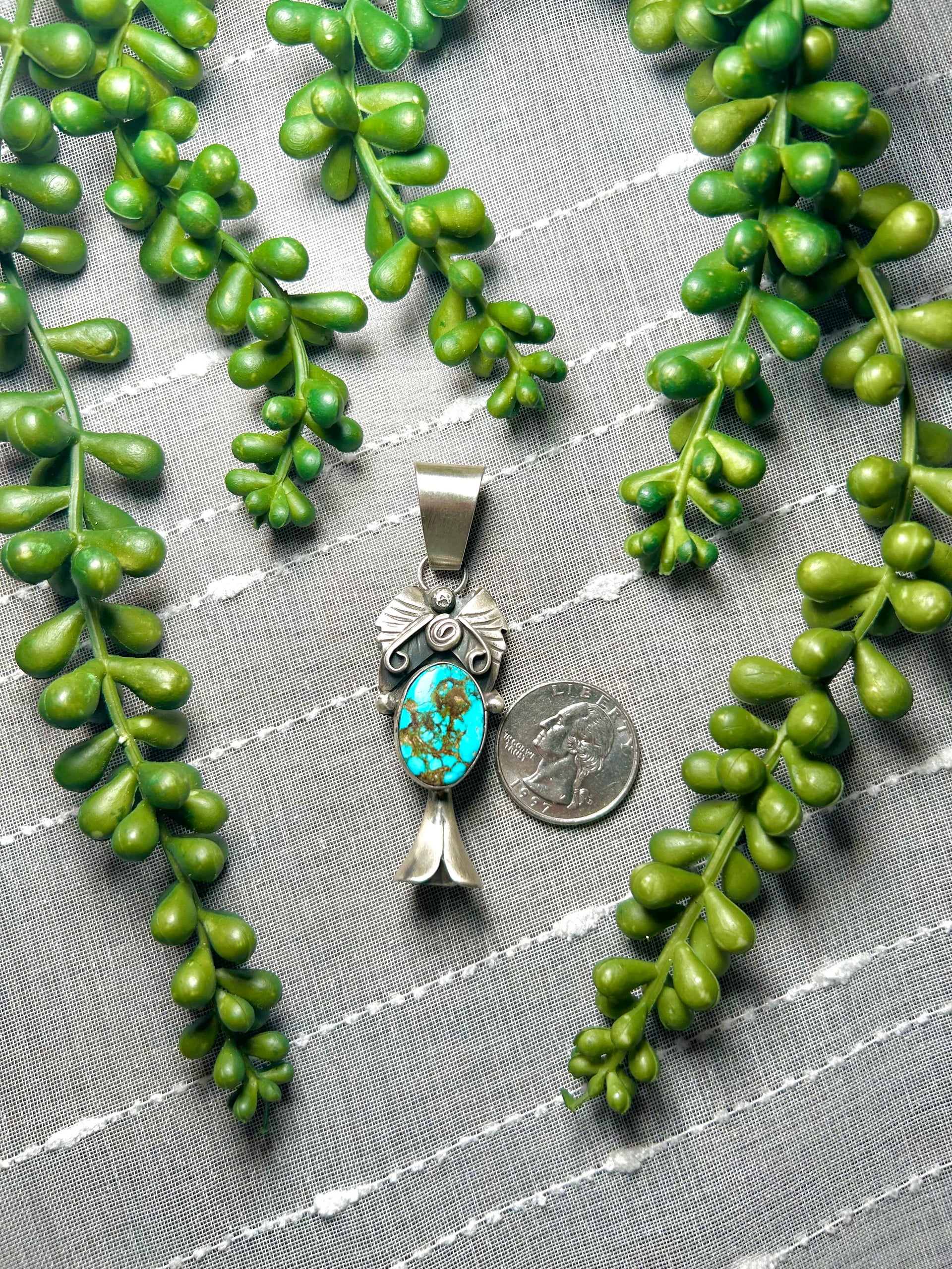 Kobe Martine Kingman Turquoise & Sterling Silver Pendant.