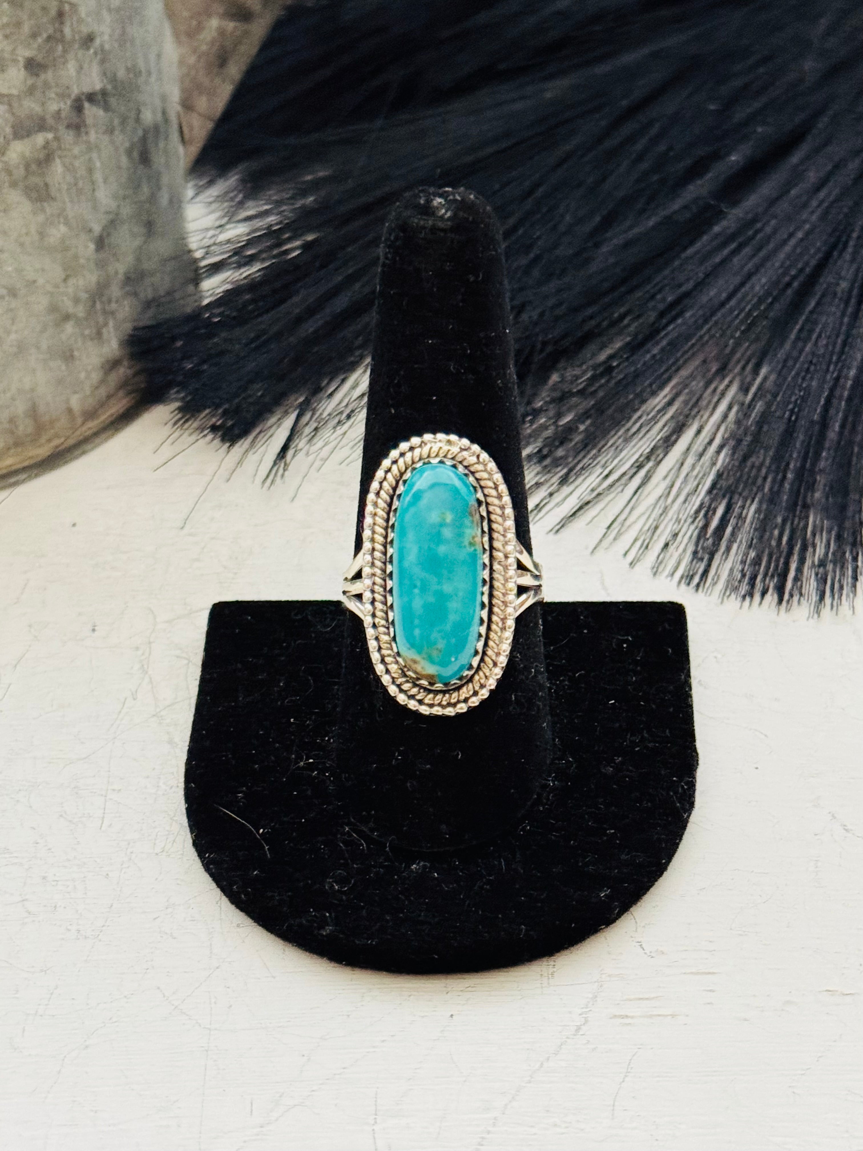 Southwest Handmade Kingman Turquoise & Sterling Silver Size Ring 9.5