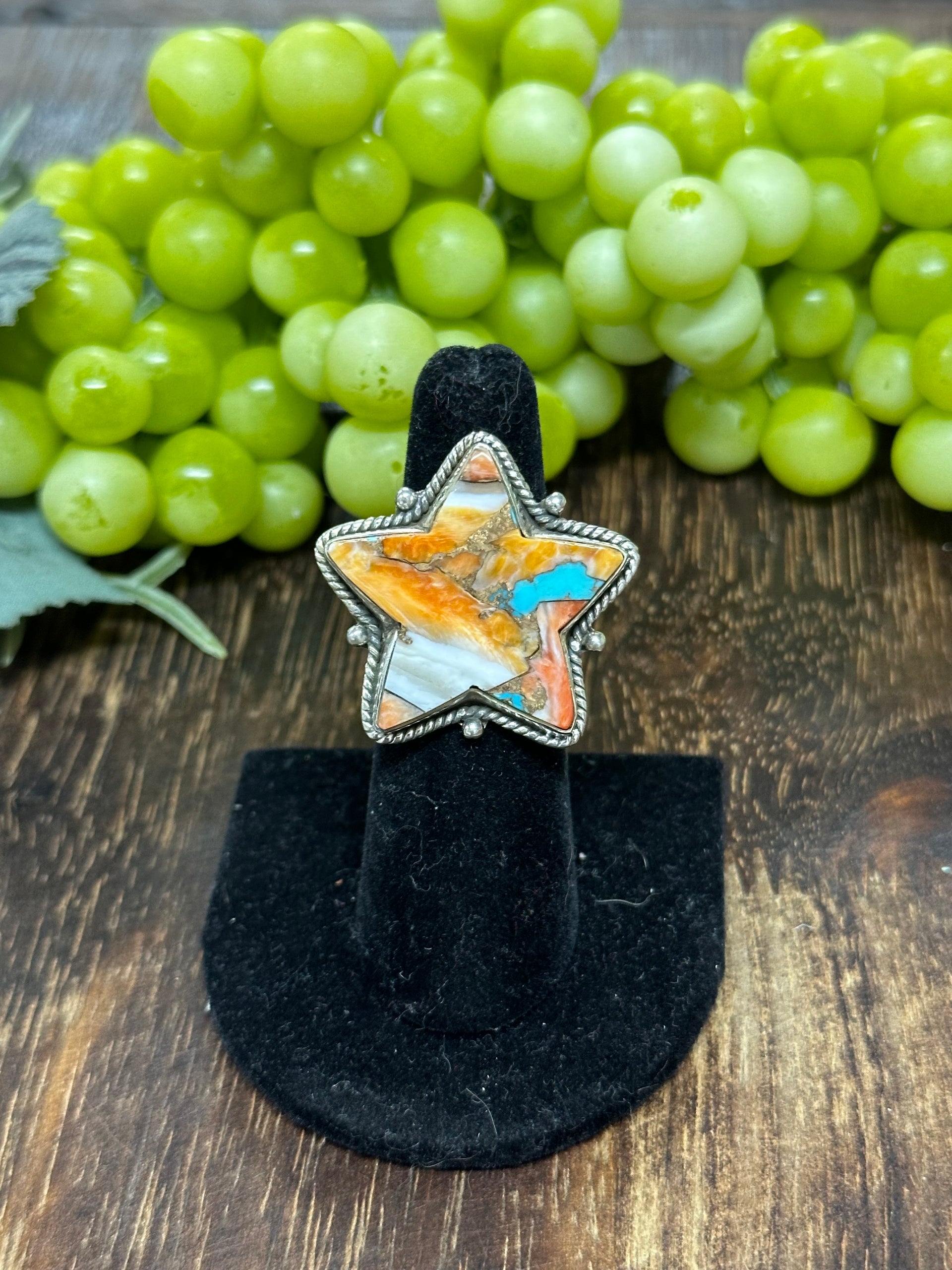 Southwest Handmade Mohave Turquoise & Sterling Silver Adjustable Star Ring