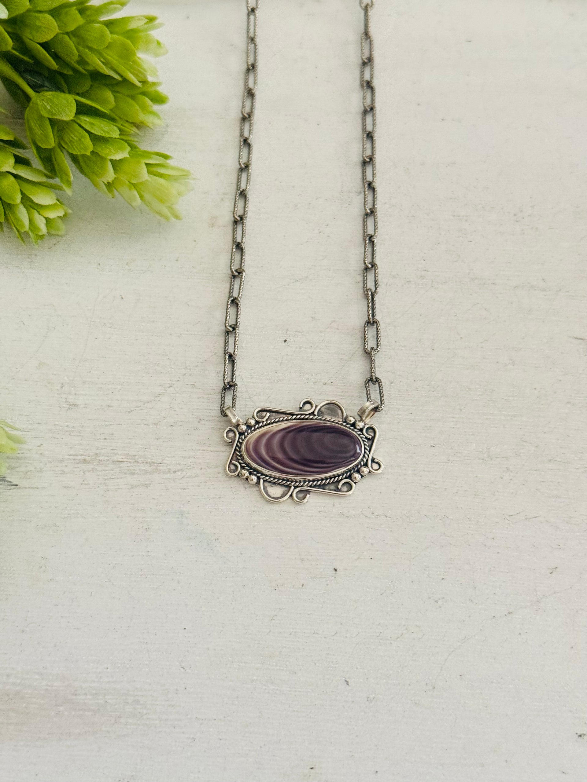 Southwest Made Wampun Shell & Sterling Silver Necklace