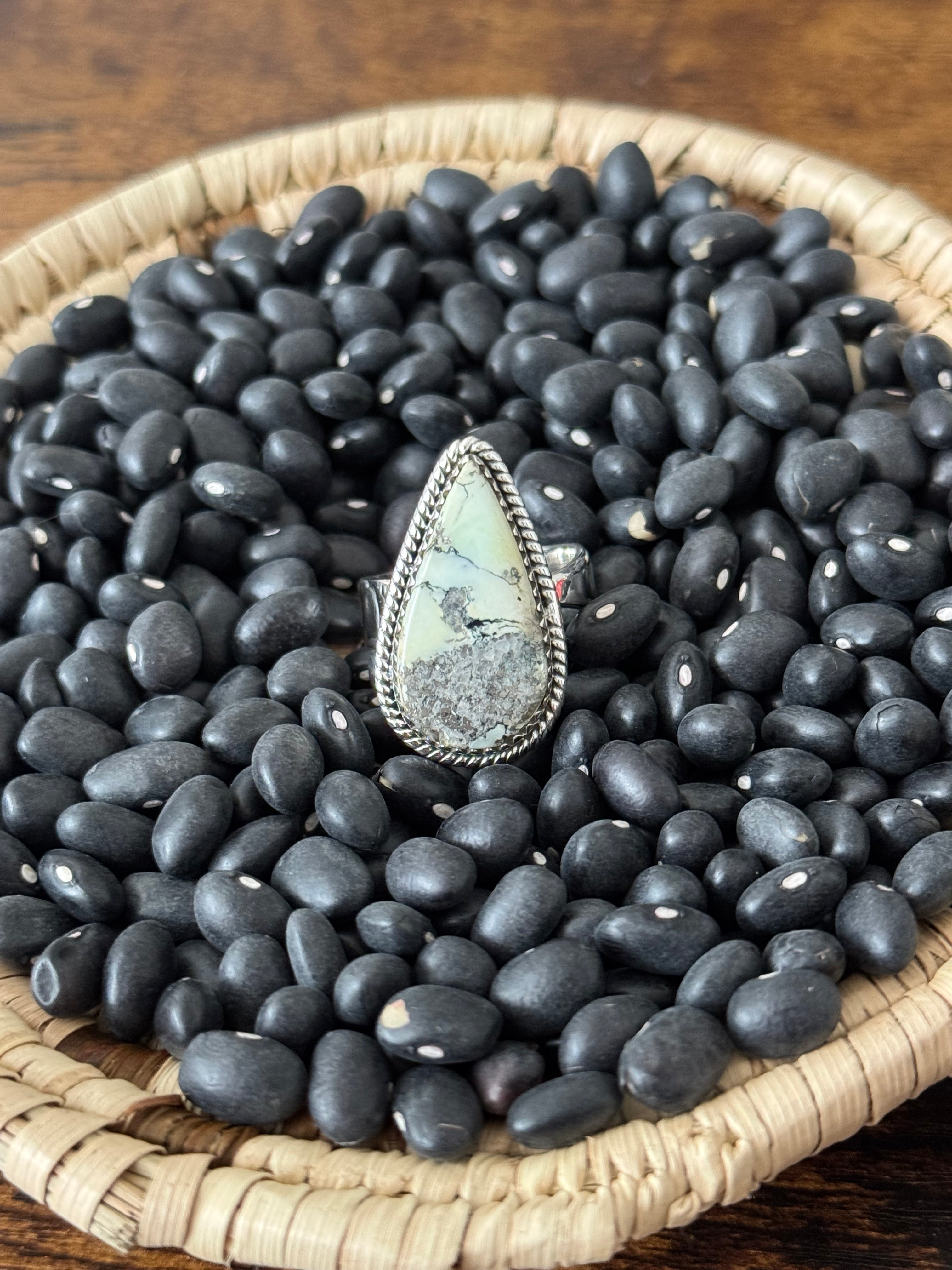 Southwest Handmade Paloma Variscite & Sterling Silver Adjustable Ring