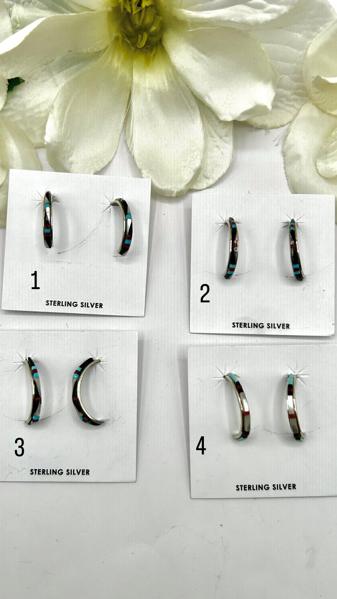Zuni Made Multi Stone & Sterling Silver Post Earrings