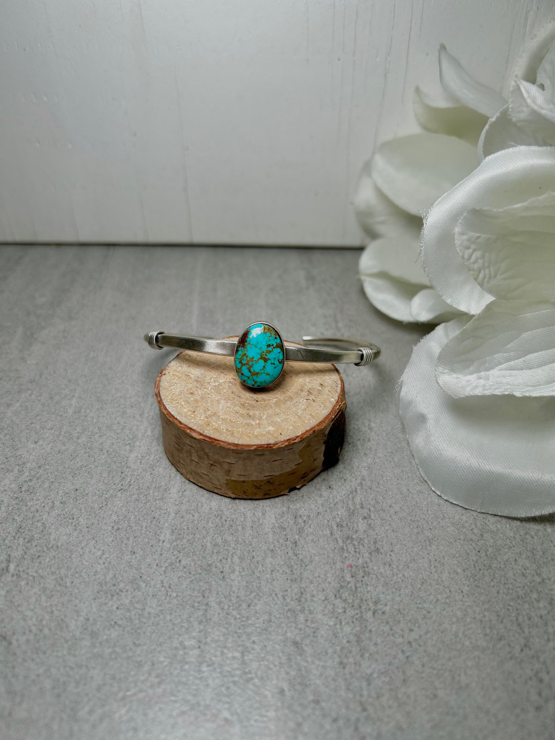 Navajo Made Kingman Turquoise & Sterling Silver Cuff Bracelet