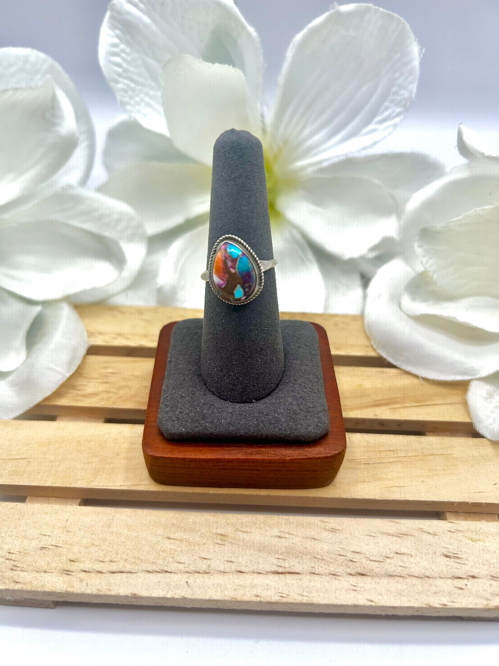 Navajo Made Mohave Turquoise & Sterling Silver Ring Size 8.25