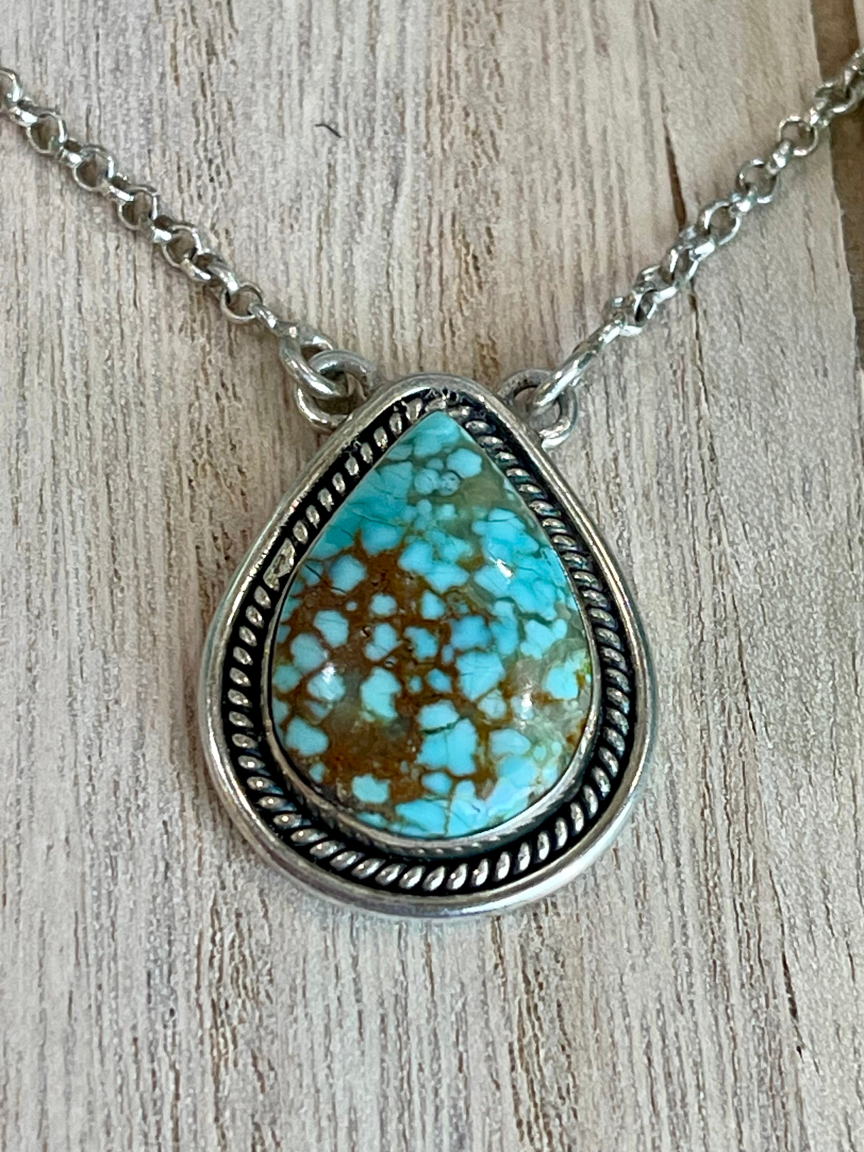 Southwest Handmade Number 8 Turquoise & Sterling Silver Necklace