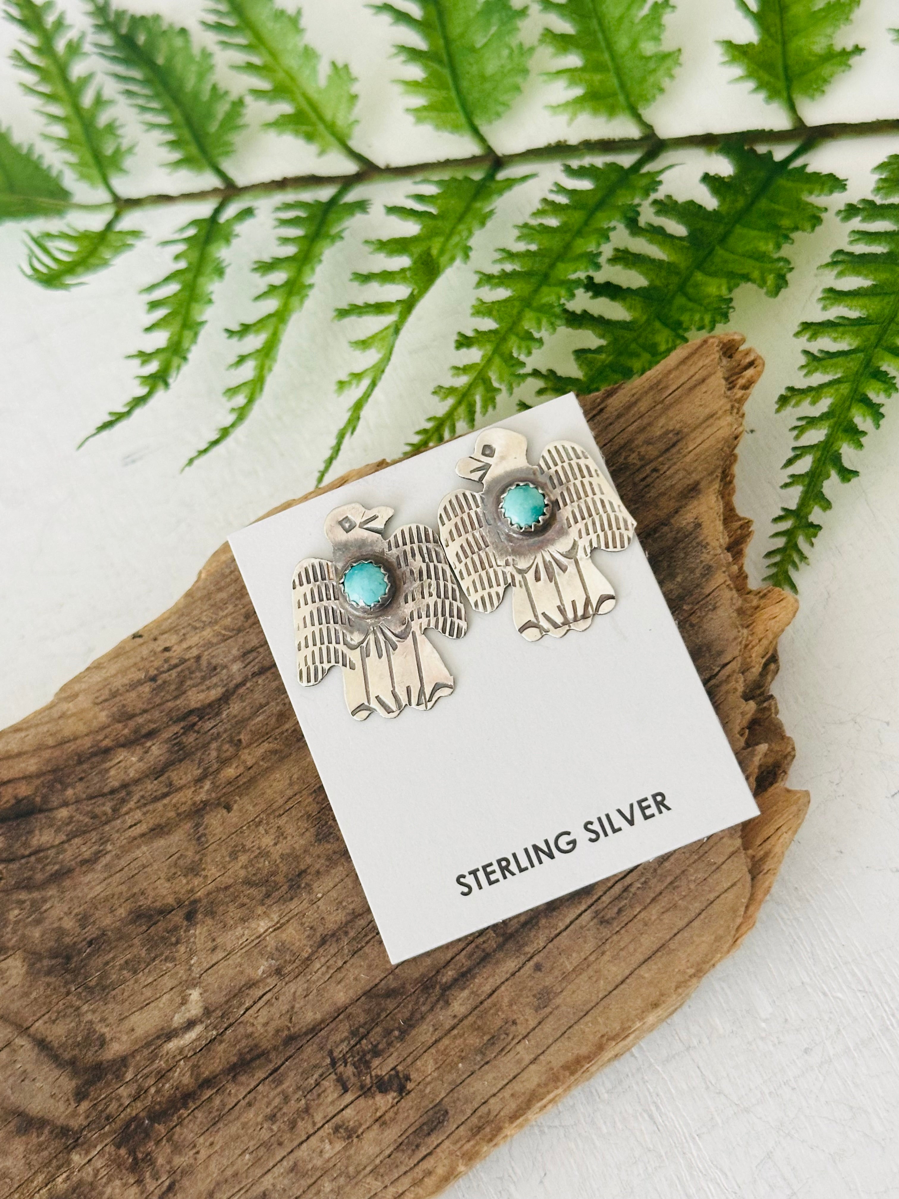 Gabrielle Yazzie Kingman Turquoise & Sterling Silver Post Thunderbird Earrings