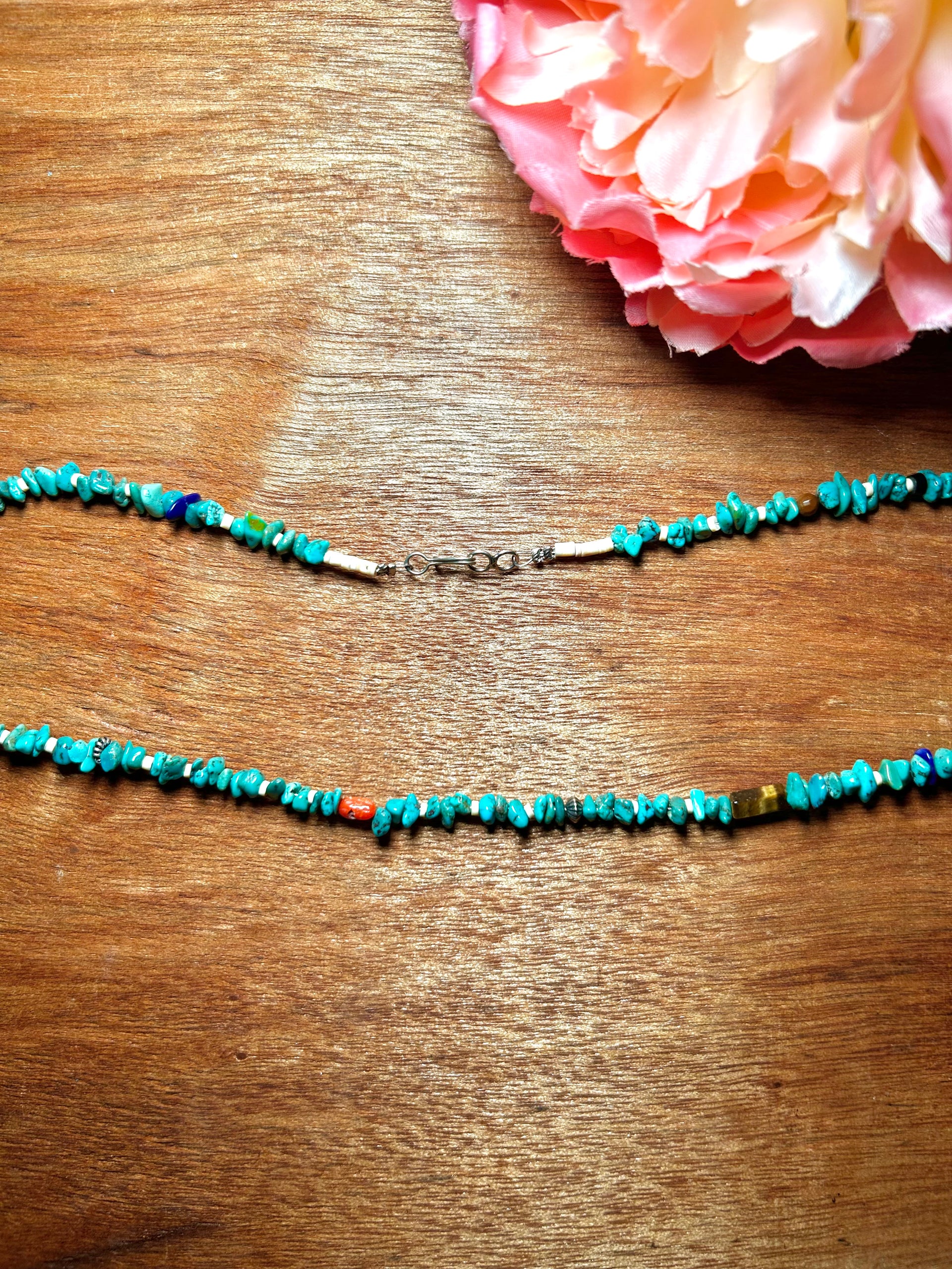 Navajo Made Strung Multi Stone & Sterling Sliver Necklace